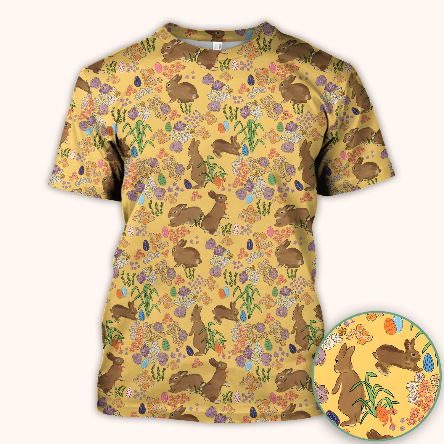 Cute Easter Bunny Pattern Scrub Top, Comfortable Scrubs for Nurses