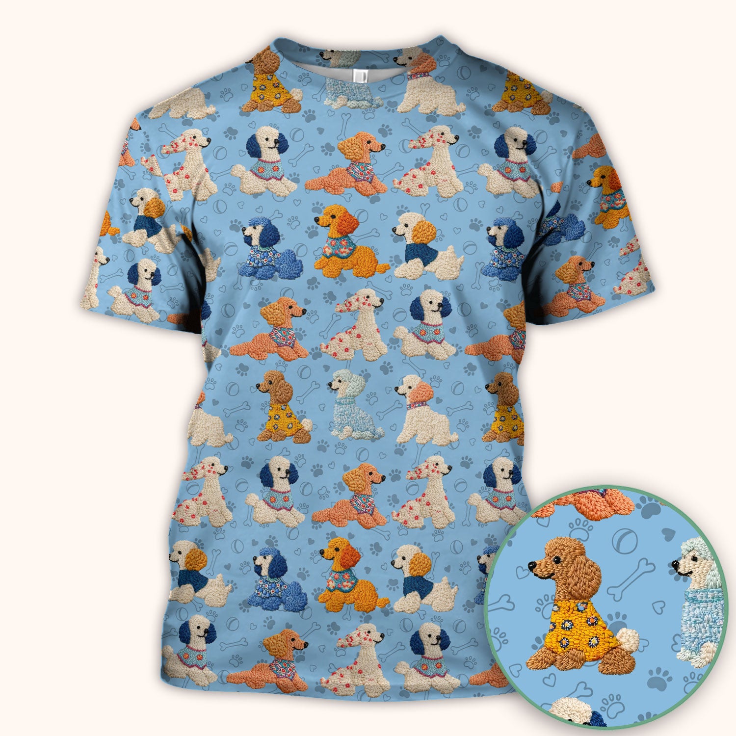 Cute Colorful Poodle Pattern Scrub Top, Comfortable Scrubs for Nurses