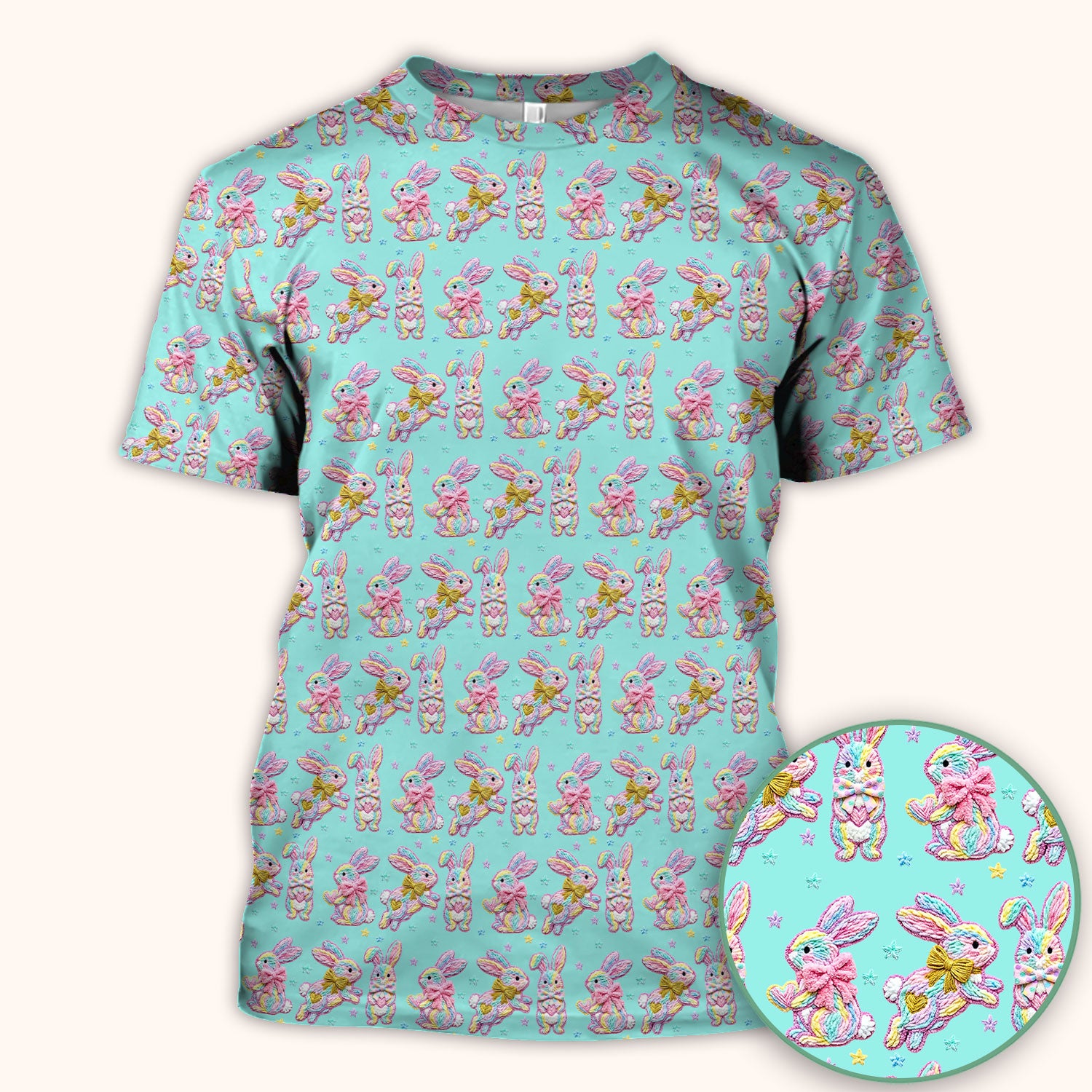 Cartoon Bunny All Over Print Scrub Top, Comfortable Scrubs for Nurses, Easter