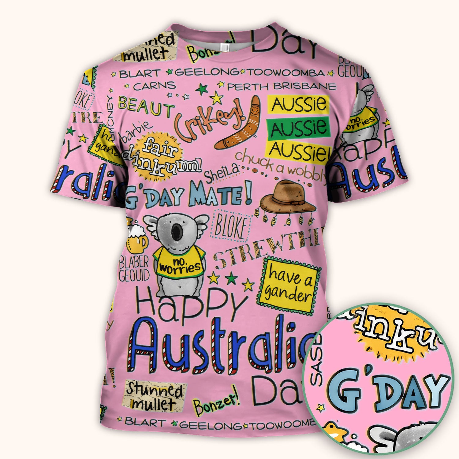 Cute Cartoon Koala Australia Pattern Scrub Top, Breathable Fabrics Nursing Uniform