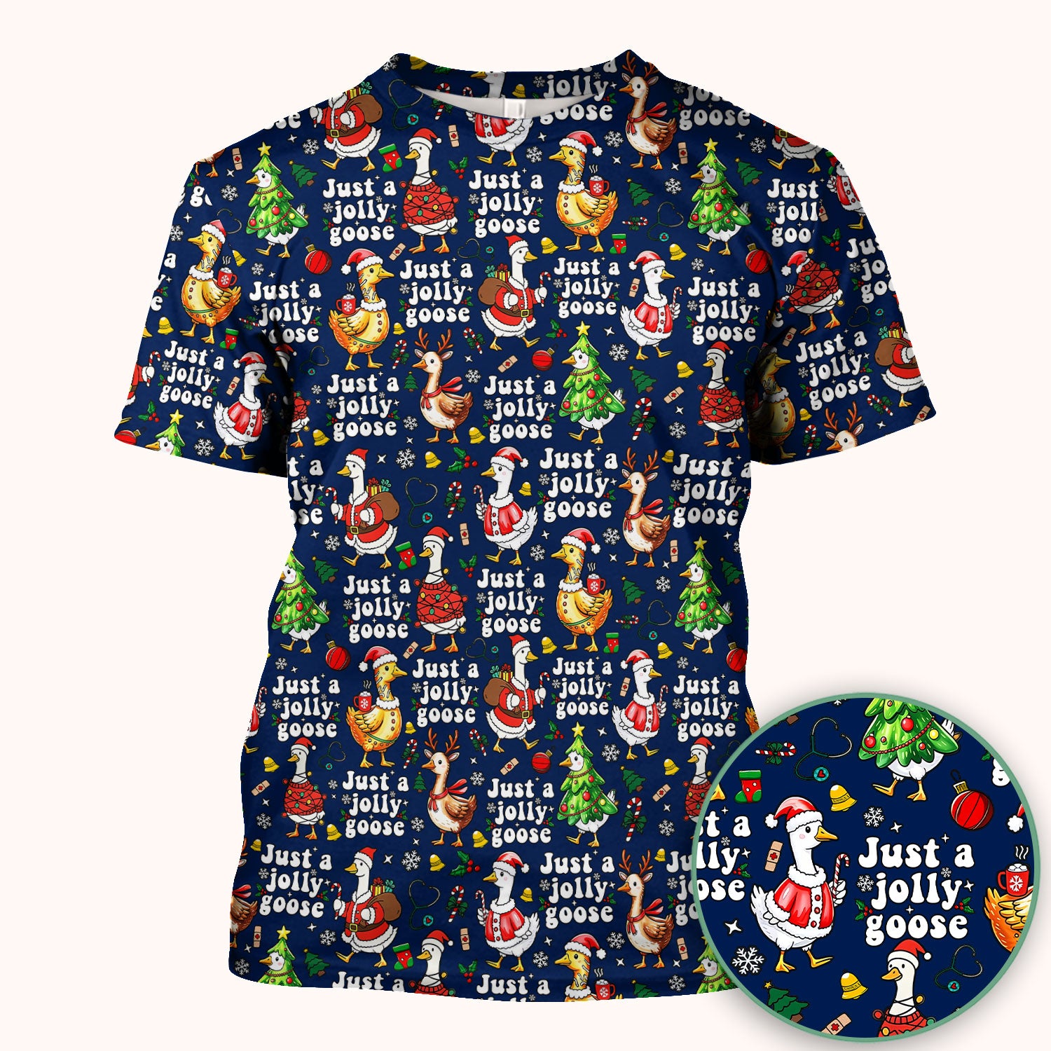 Just a Jolly Goose Funny Christmas Scrub Top - Holiday Medical Uniform for Nurse - Santa Goose Shirt Gift for Women