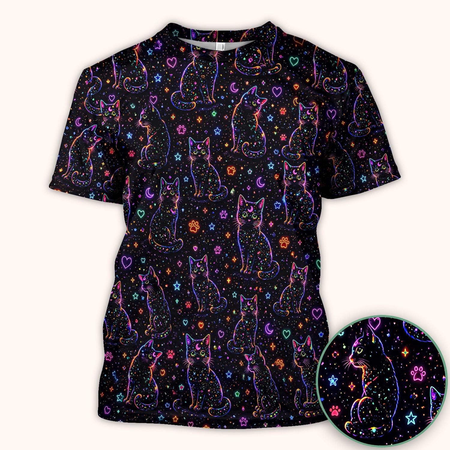 Mystical Cosmic Moon Cat Pattern Scrub Top, Comfortable Scrubs for Nurses