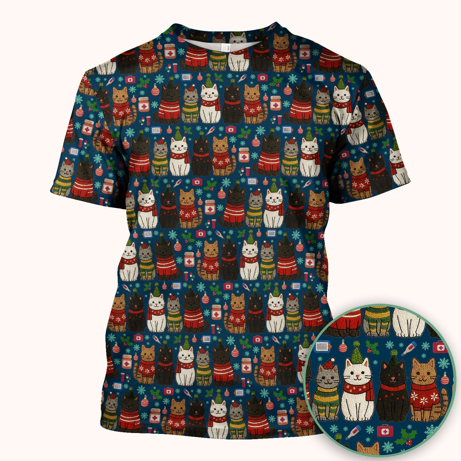Christmas Cat Scrub Top, Funny Holiday Nurse Shirt, Festive Medical Uniform For Women RN LPN CNA Gift