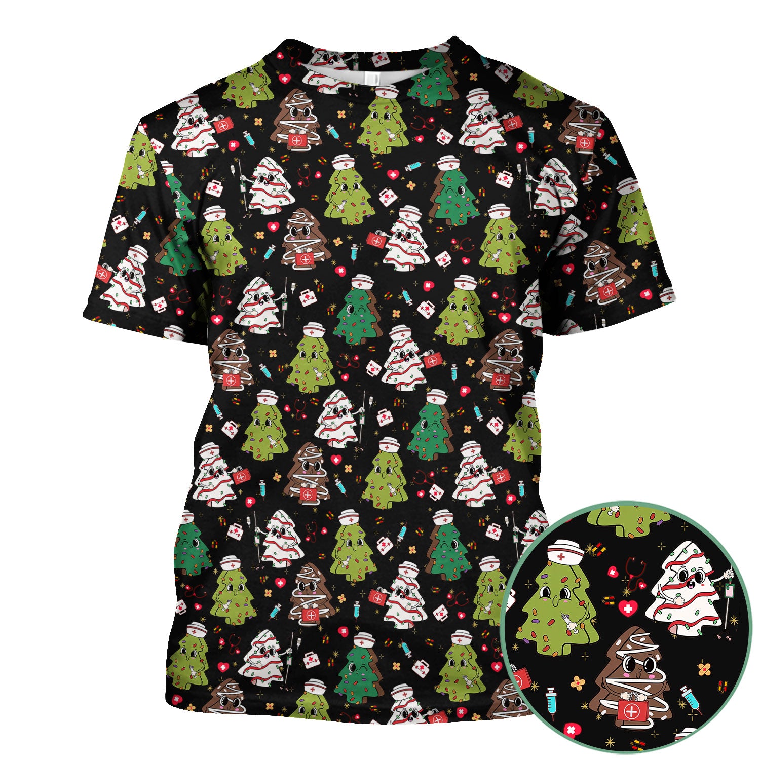 Christmas Nursing Scrub Top for Women - Festive Tree Medical Shirt - Cute Holiday RN CNA LPN Gift
