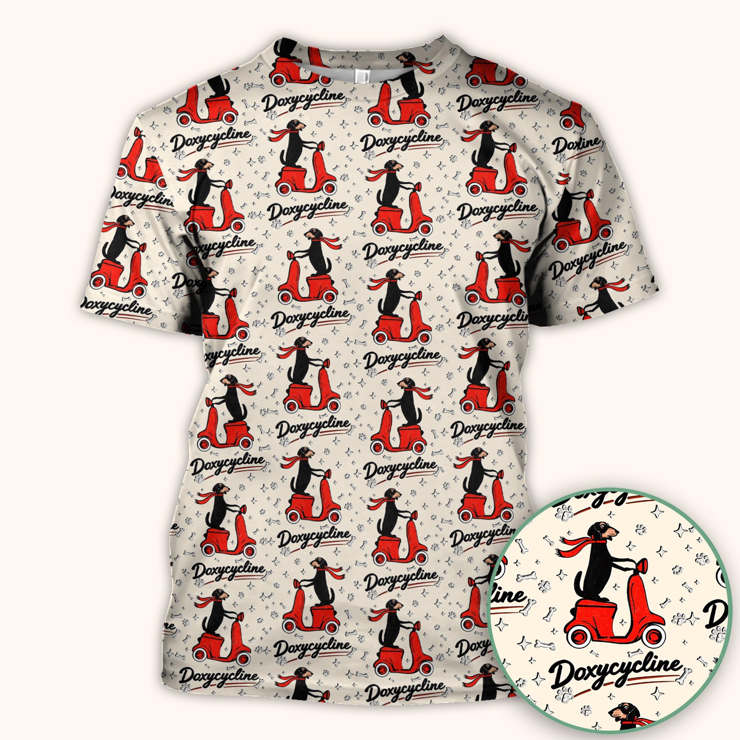Funny Dachshund Riding Scooter Doxycycline Print Scrub Top ,Comfortable Scrubs for Nurses