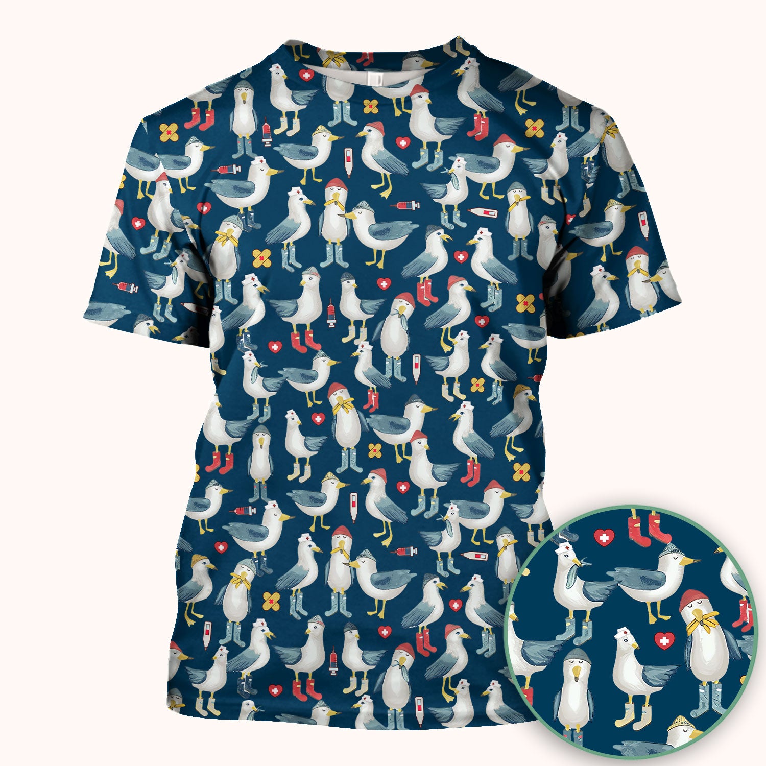 Funny Seagull Nurse Scrub Top - Cute Bird with Medical Icons - Comfortable Scrubs for Women