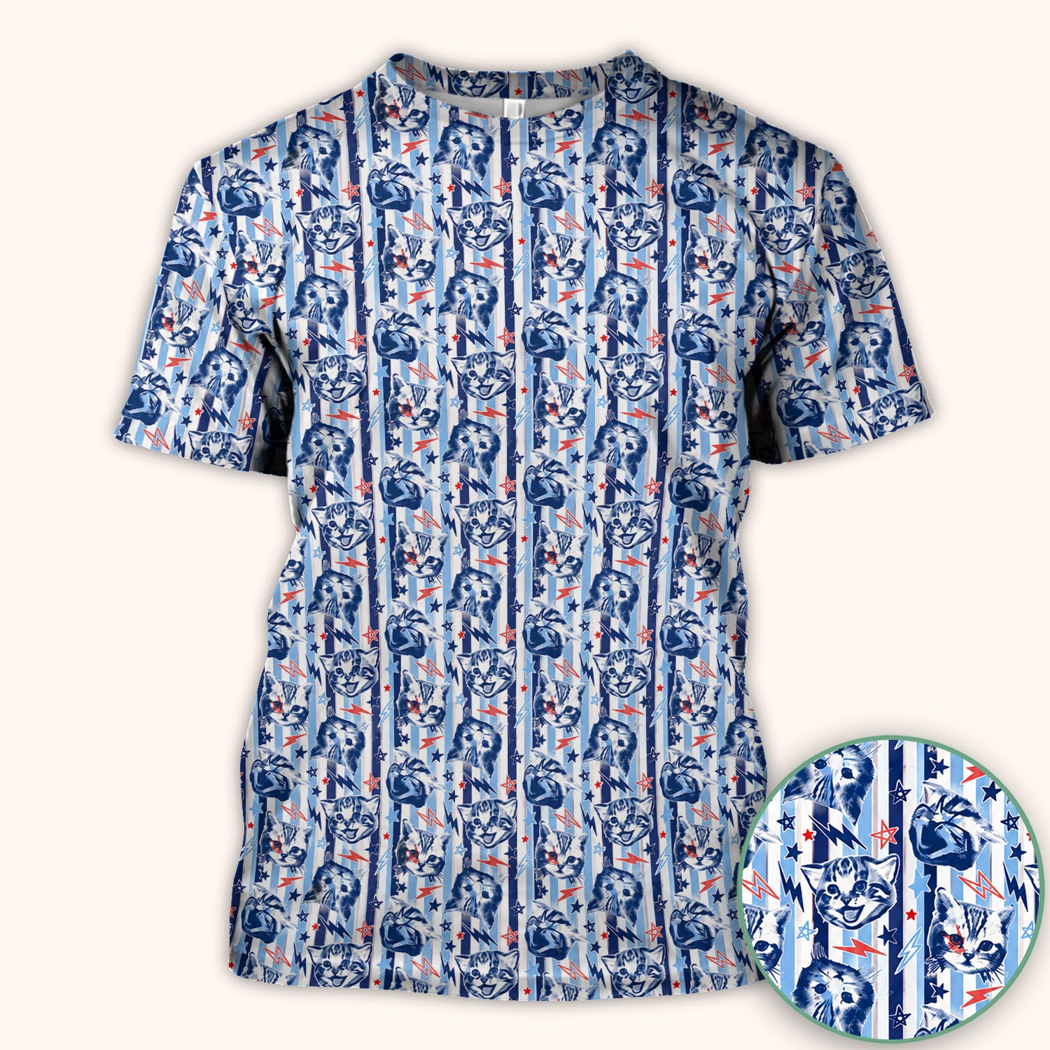 Cute Cat Faces With Lightning Print Scrub Top, Comfortable Scrubs for Nurses