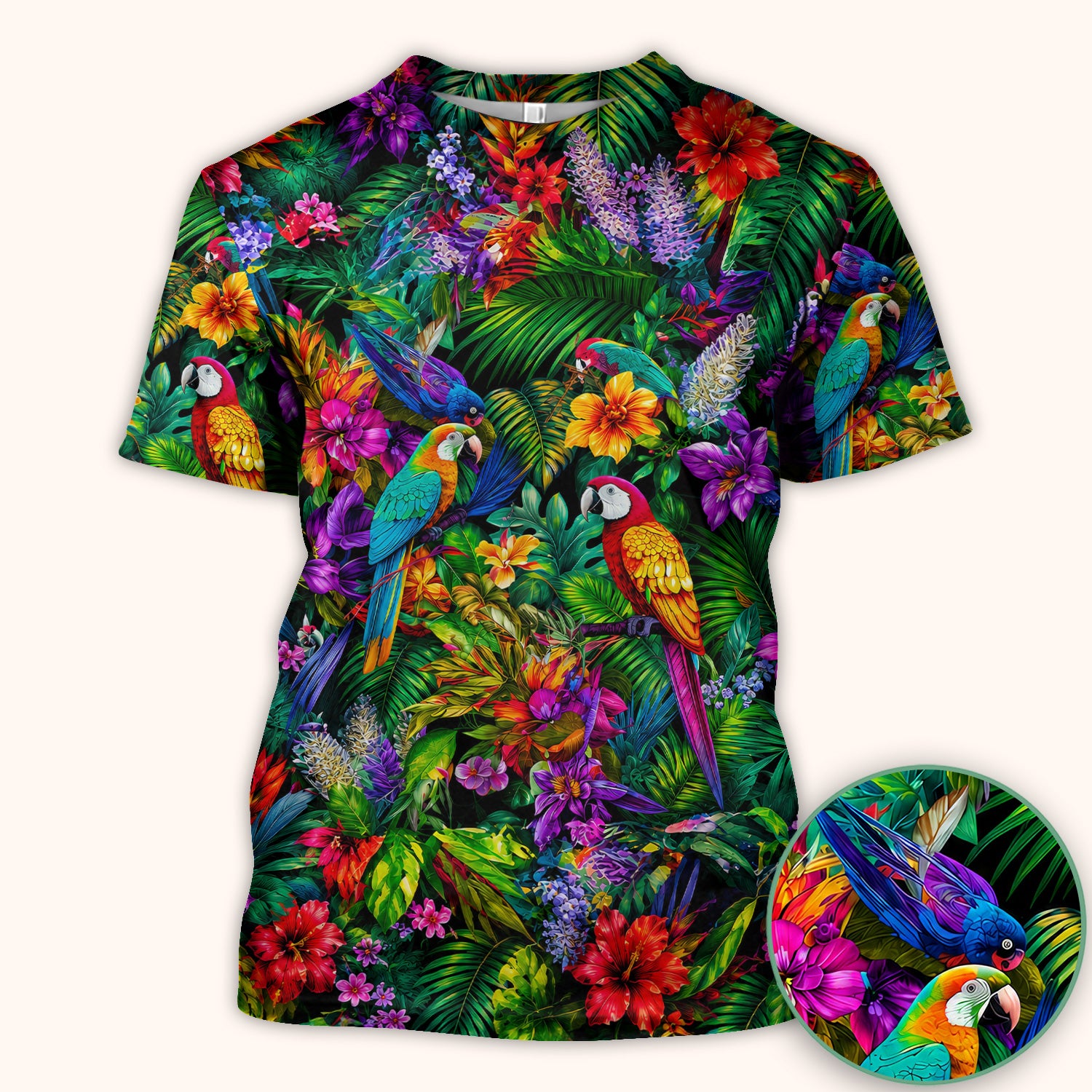 Tropical Parrot Jungle Blossom Pattern Scrub Top, Comfortable Scrubs for Nurses