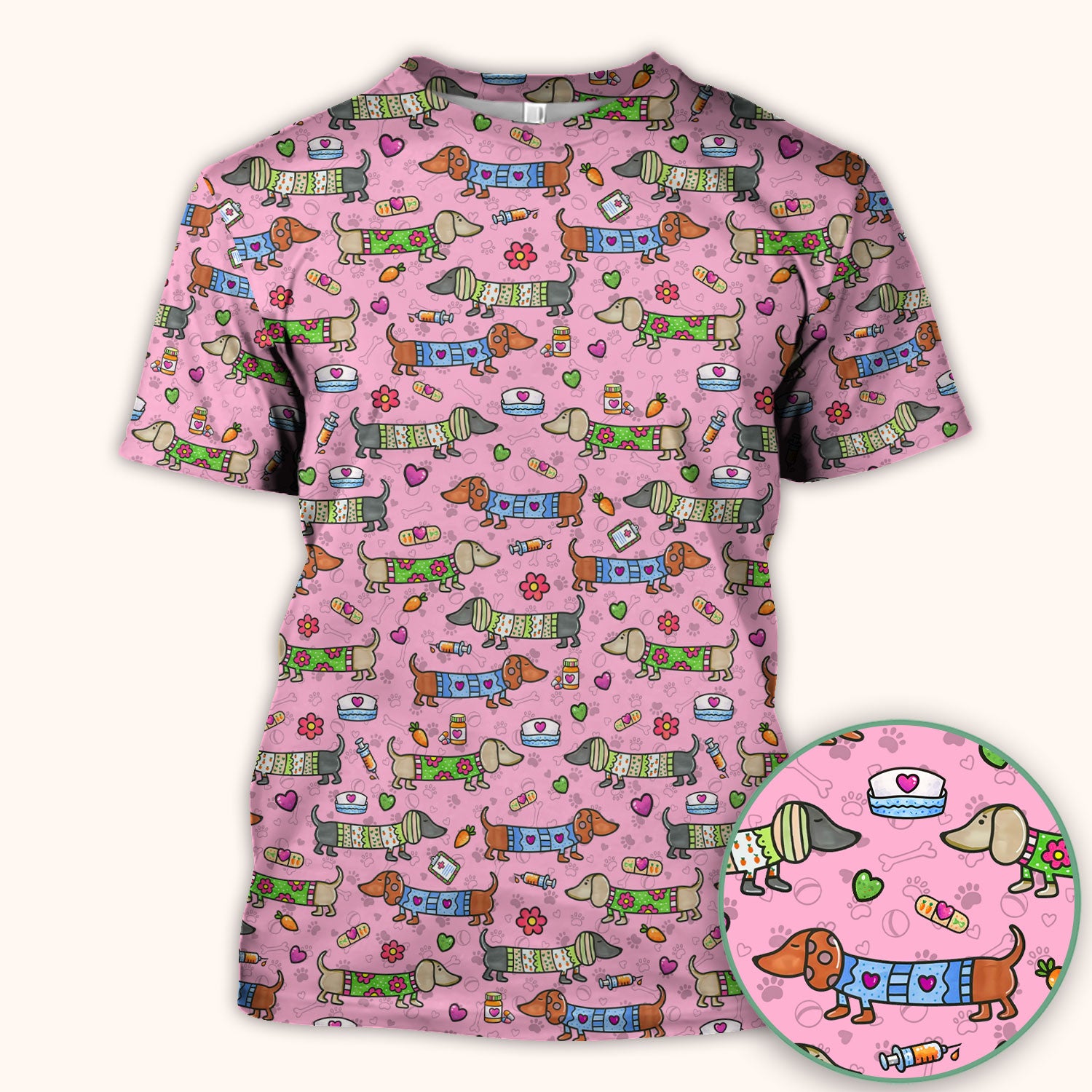 Cute Dachshund Nurse Scrub Top, Funny Wiener Dog Nursing Shirt, Breathable Fabrics Nursing Uniform