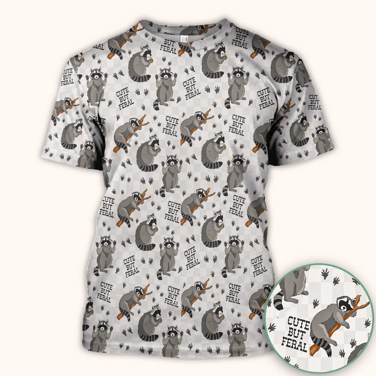 Funny Feral Raccoon Pattern Scrub Top, Comfortable Scrubs for Nurses
