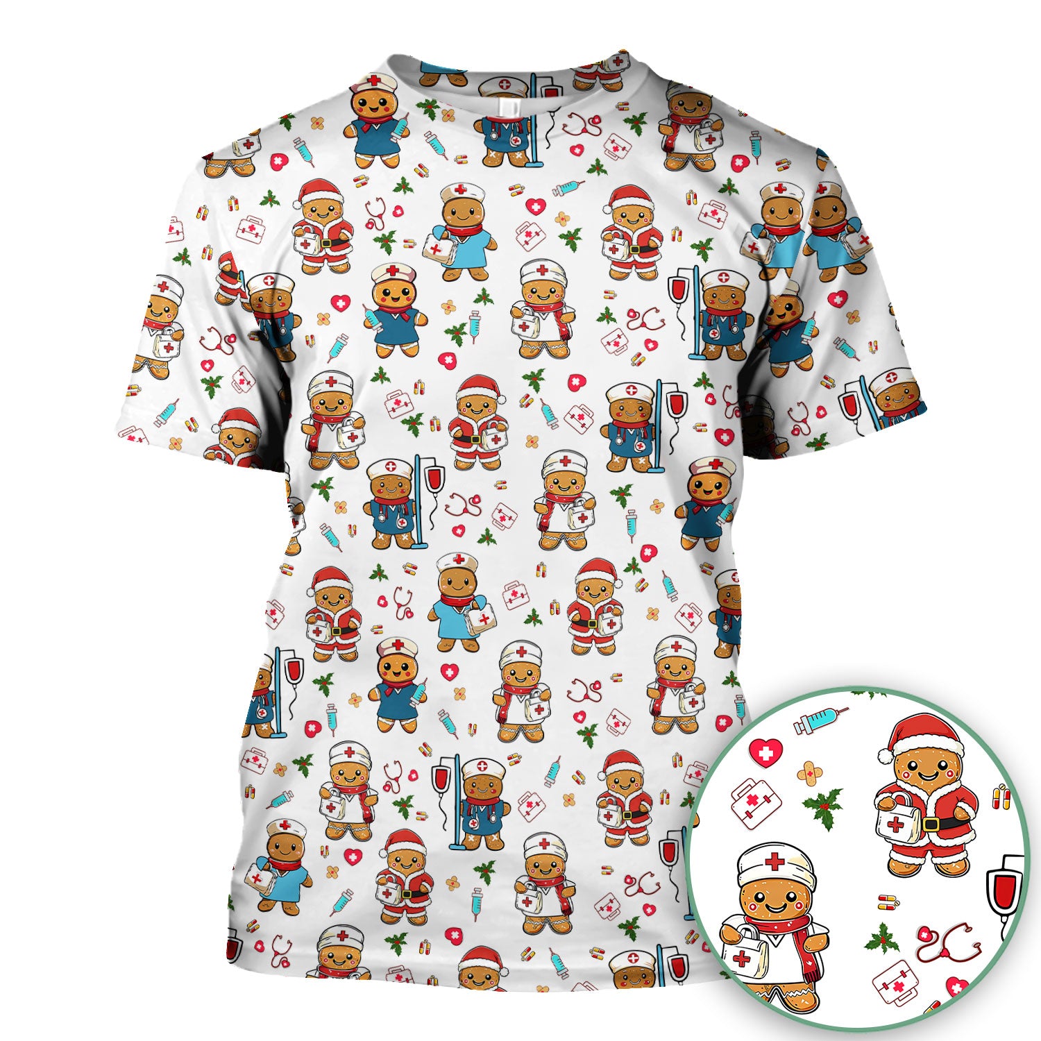 Elf Gingerbread Man Nurse Scrub Top - Santa’s Favorite Nurse Holiday Medical Uniform RN LPN CNA Gift