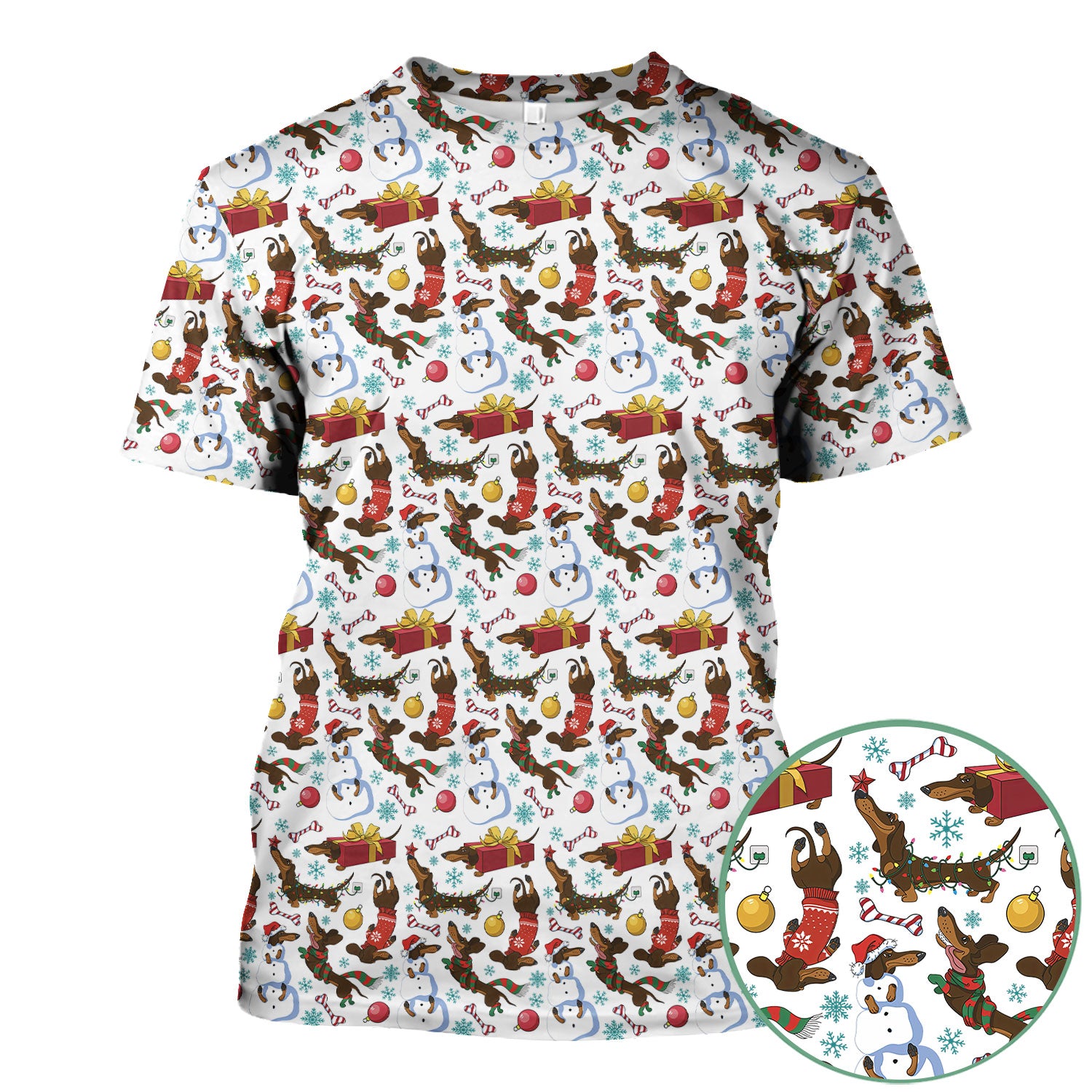 Funny Christmas Nurse Scrubs - Dachshund Dog & Snowman Print Top - Multi Color Custom Nursing Shirt Gift for Healthcare Workers