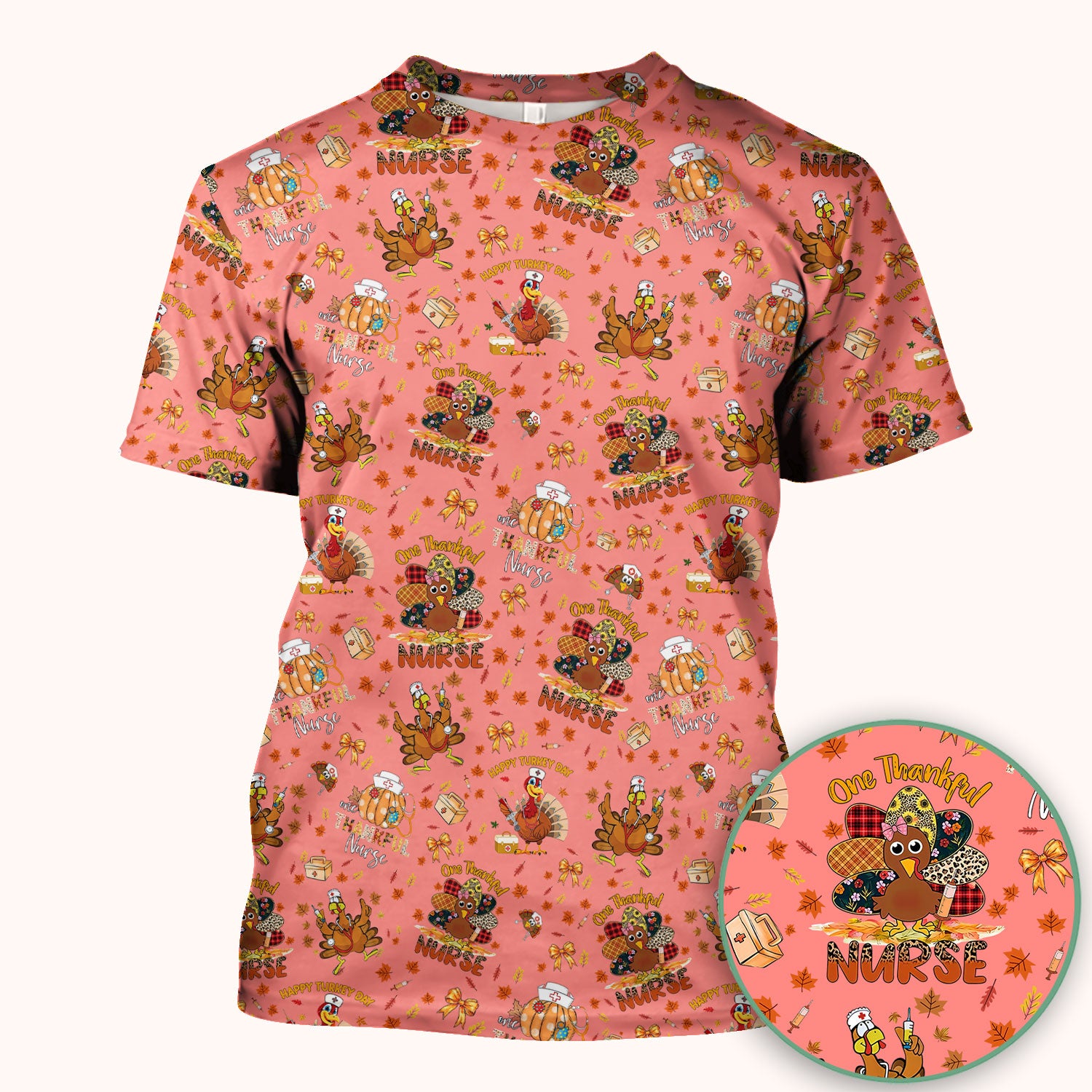 Thanksgiving Nurse Shirt for Women - Turkey Pumpkin Scrub Top for Nurses - Fall Med Uniform for RN CNA LPN