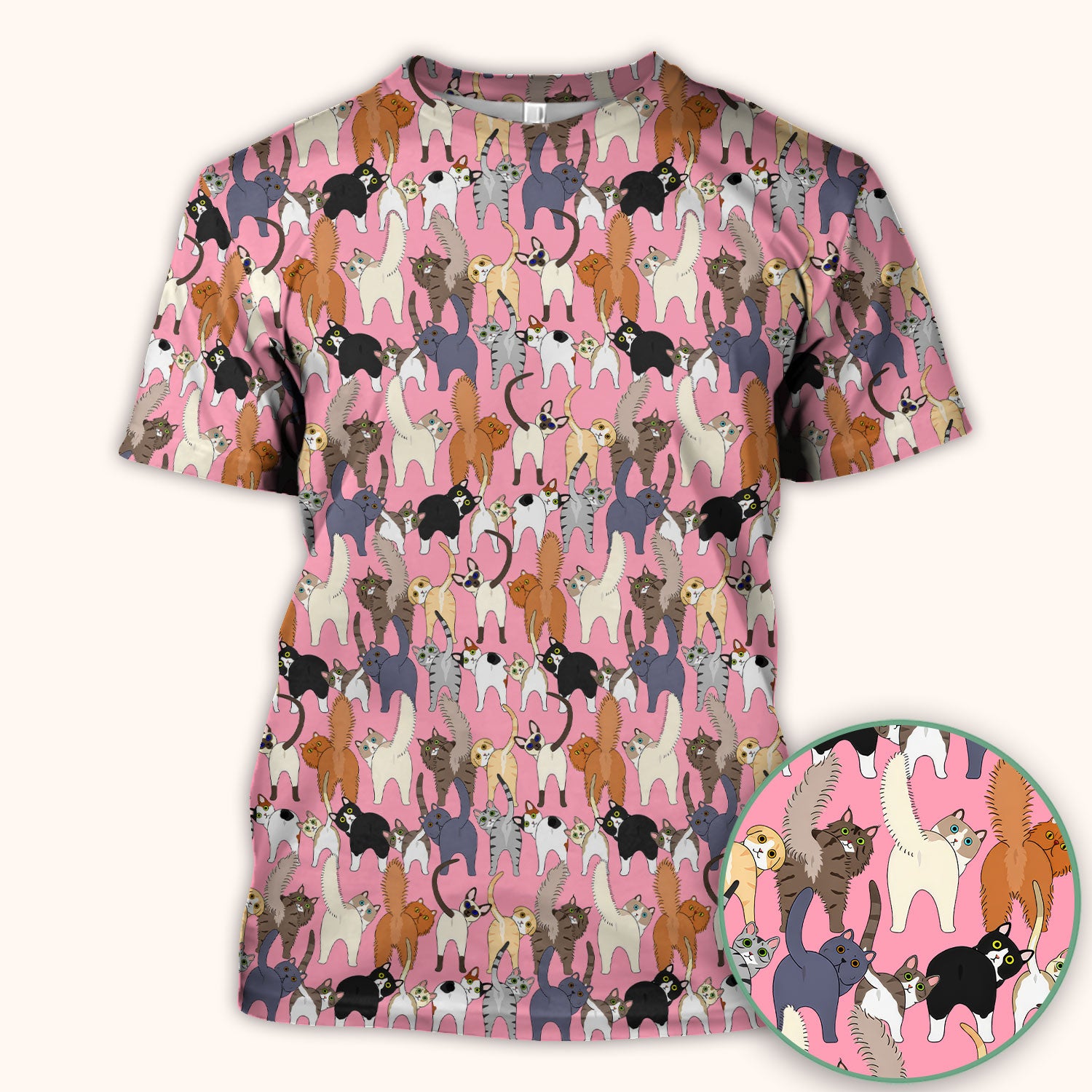 Whimsical Multicolor Cat Cartoon Pattern Scrub Top, Comfortable Scrubs for Nurses