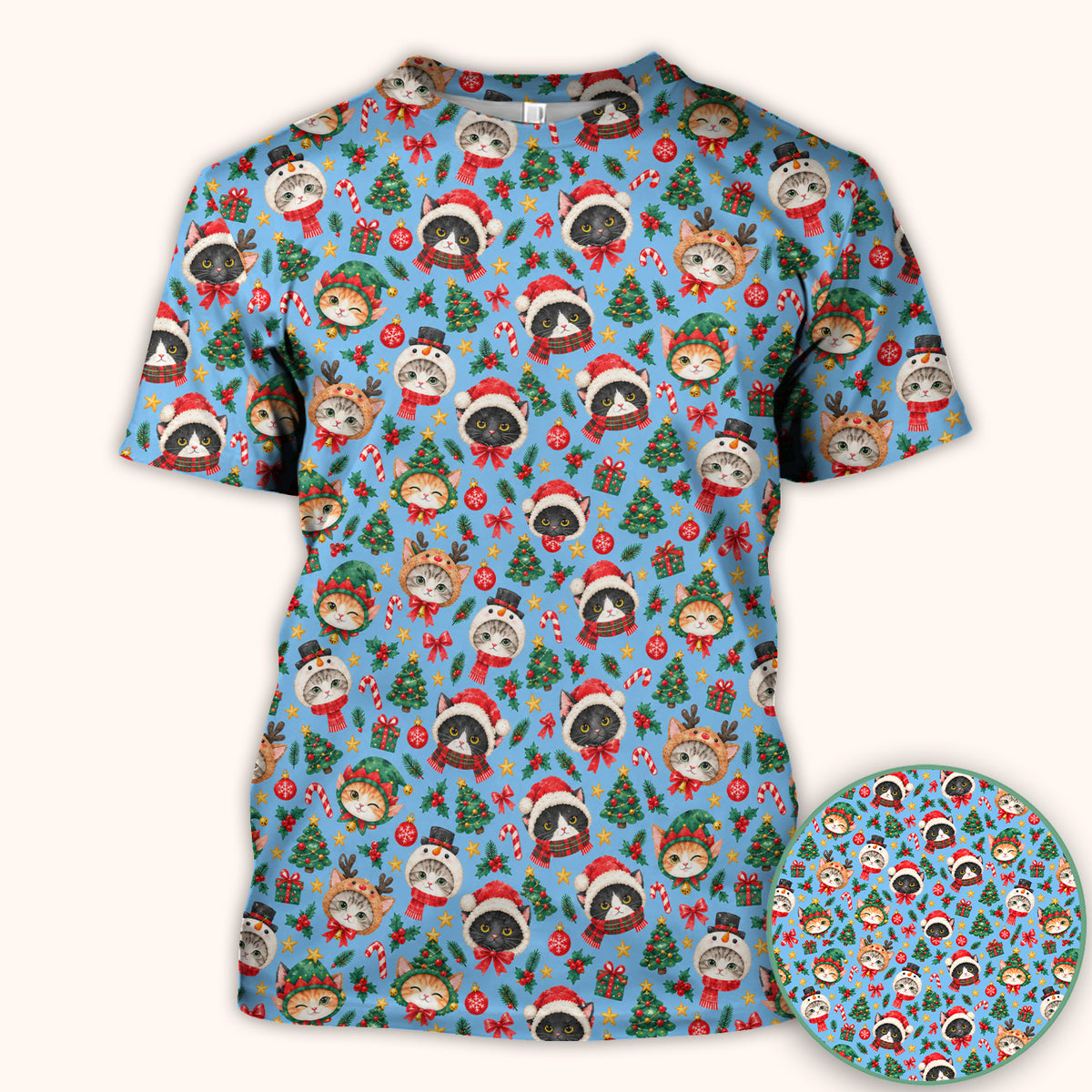 Christmas Cats And Trees Pattern Scrub Top, Comfortable Scrubs for Nurses