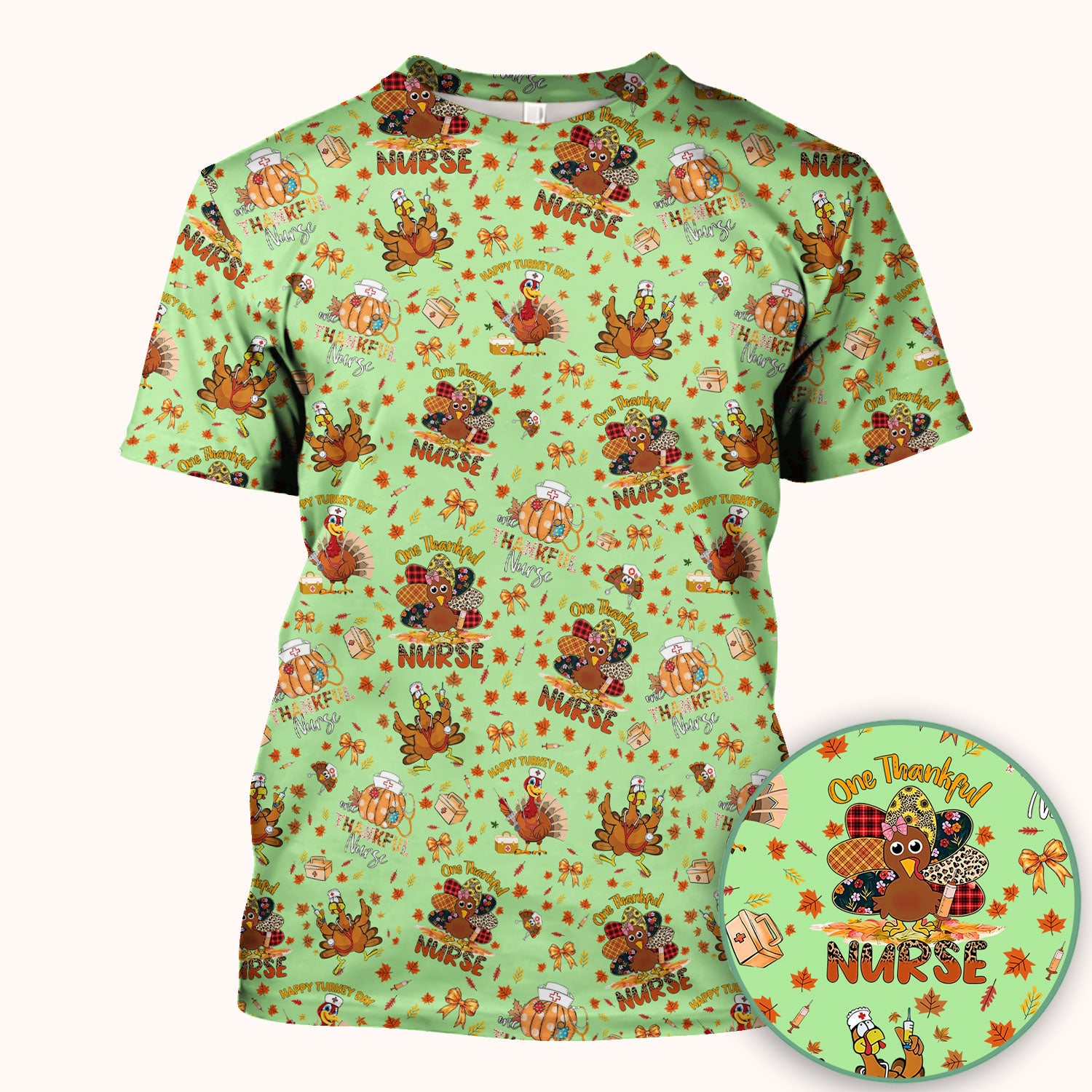Thanksgiving Nurse Fall Scrub Top for Women - Cute Turkey and Pumpkin Shirt - Autumn Medical Shirt Gift for RN CNA LPN Doctor