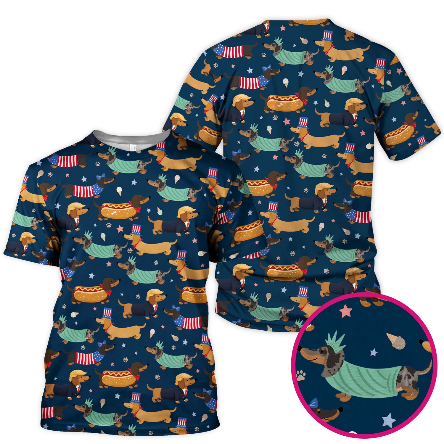 Funny Patriotic Dachshund Costume Dogs Pattern Scrub Top, Breathable Fabrics Nursing Uniform
