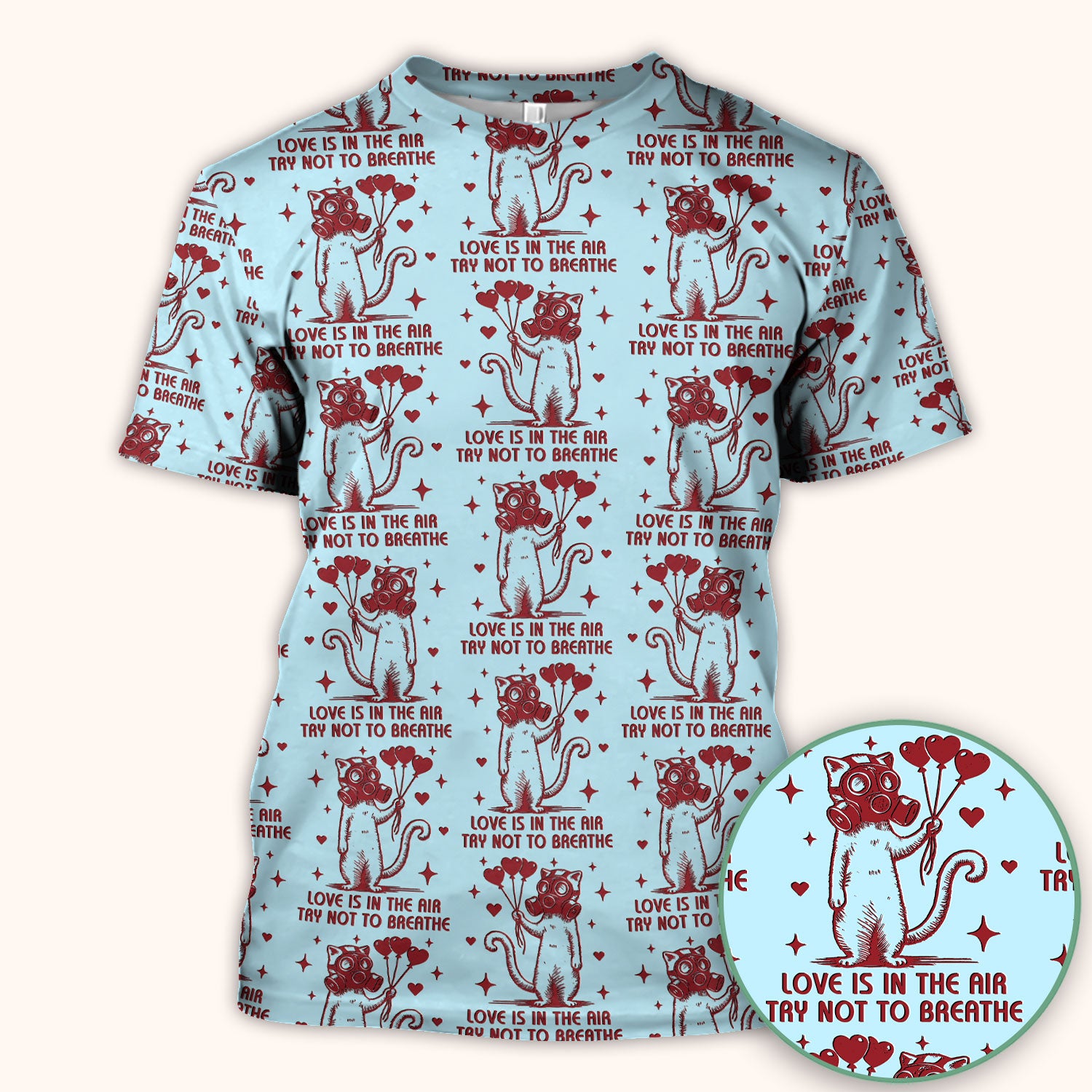 Gas Mask Cat Heart Balloon Valentine Print Scrub Top, Comfortable Scrubs for Nurses