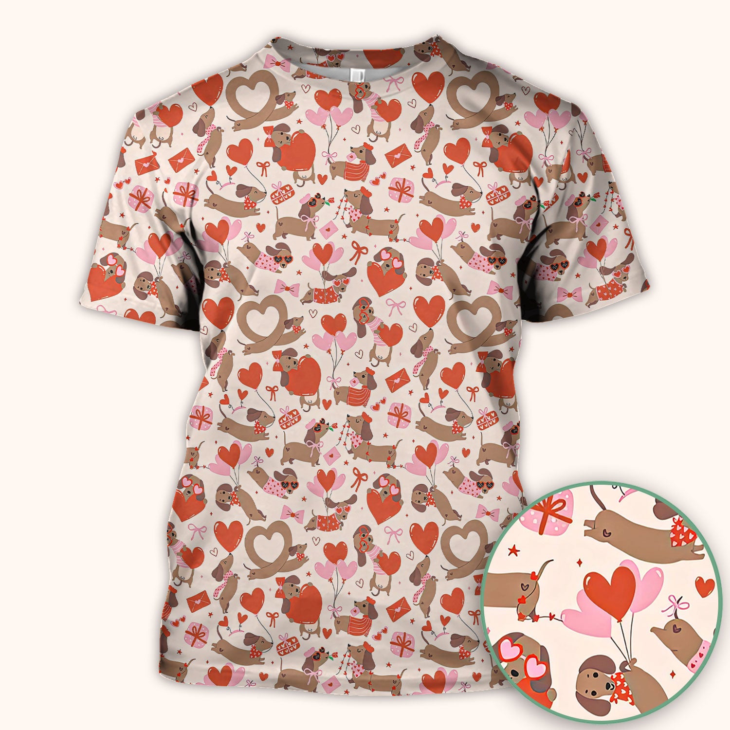 Cute Dachshund Valentine Medical Pattern Scrub Top, Breathable Fabrics Nursing Uniform
