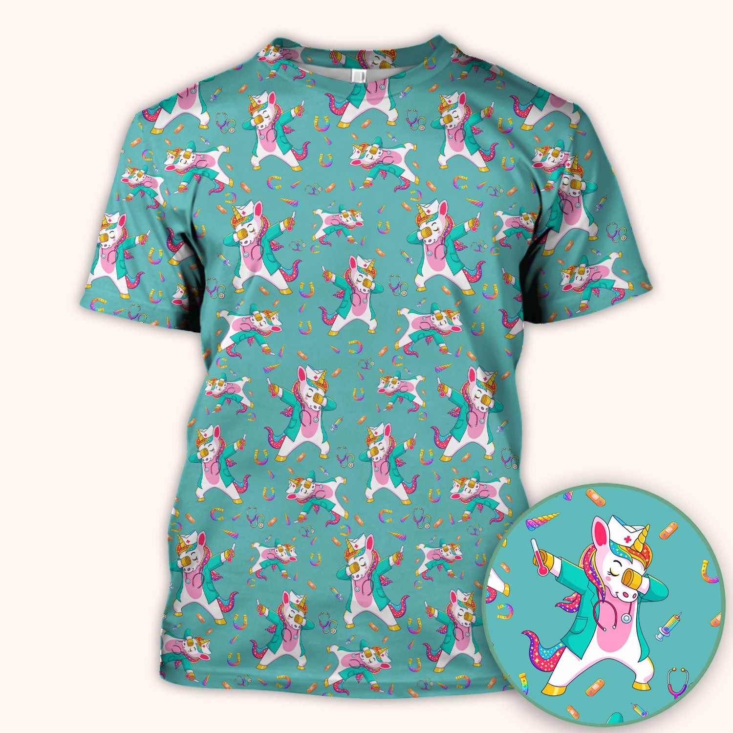 Cute Unicorn Nurse Dance Pattern Scrub Top, Breathable Fabrics Nursing Uniform