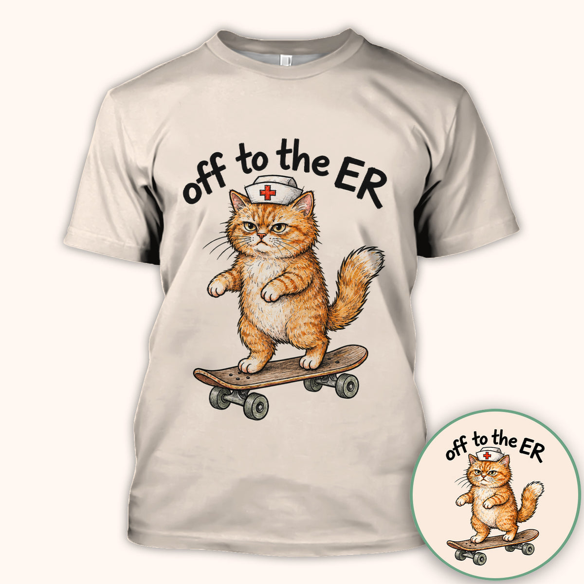 Off To The ER Skateboarding Cat T-Shirt