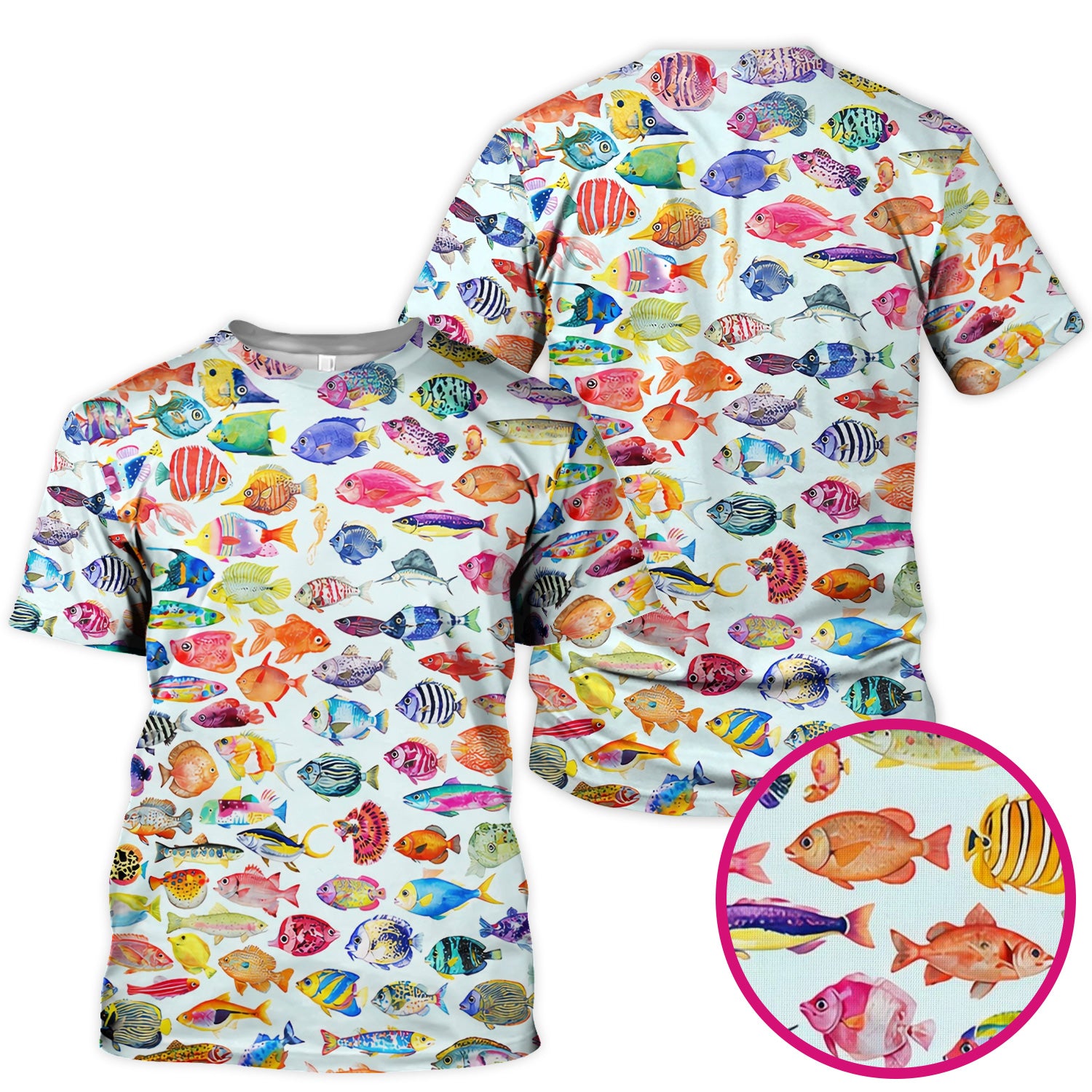 Colorful Tropical Fish Print Scrub Top, Comfortable Scrubs for Nurses