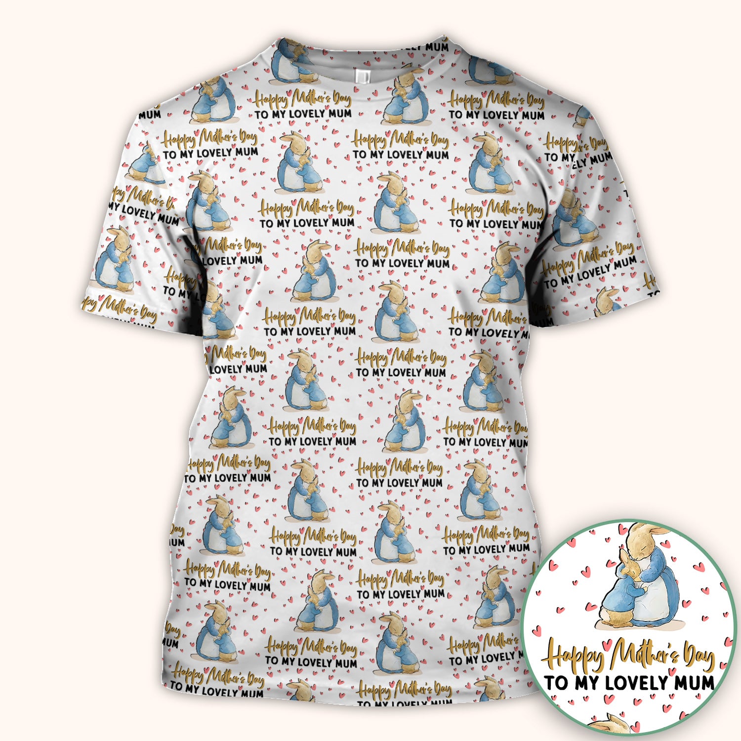 Happy Mothers Day Bunny Love Pattern Scrubs Top, Comfortable Scrubs for Nurses