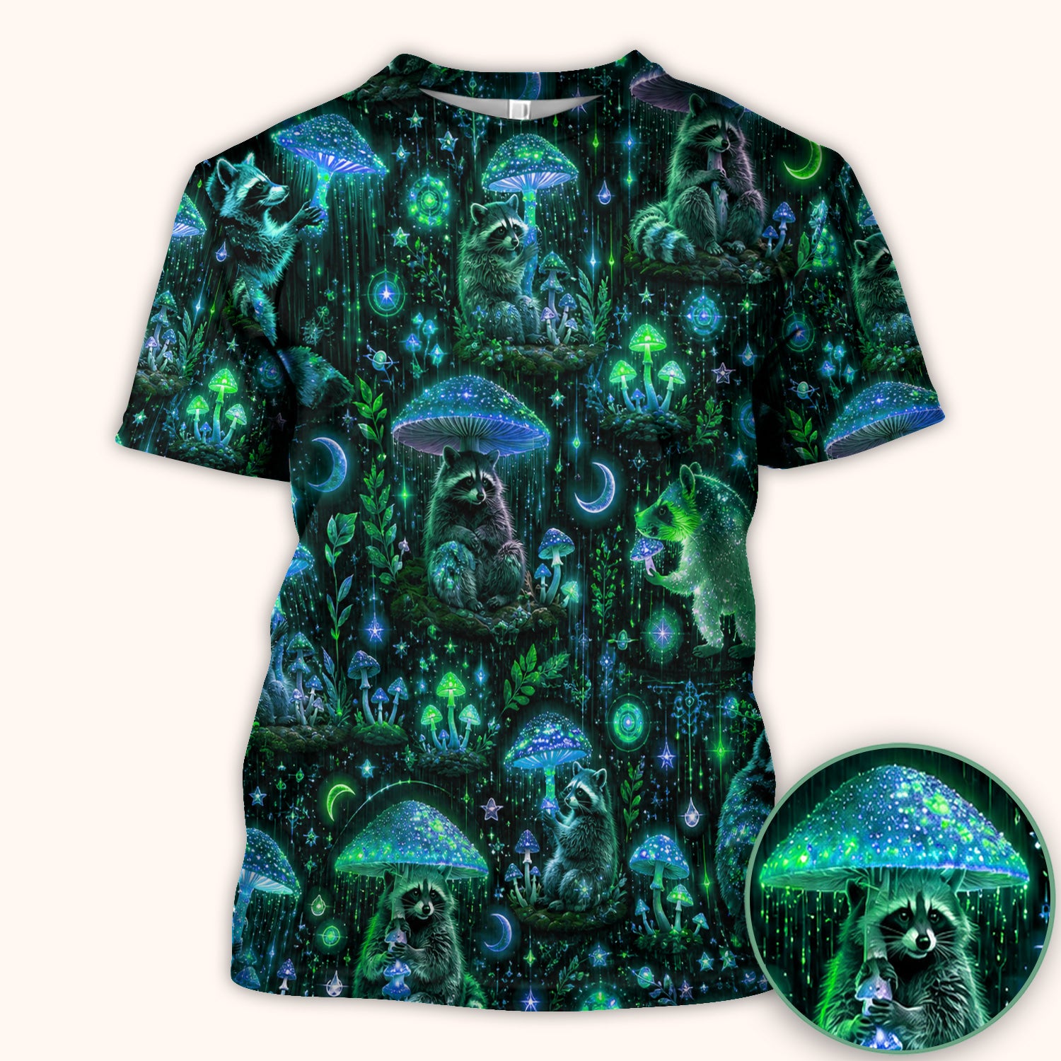 Glowing Raccoon Forest Pattern Scrub Top, Comfortable Scrubs for Nurses