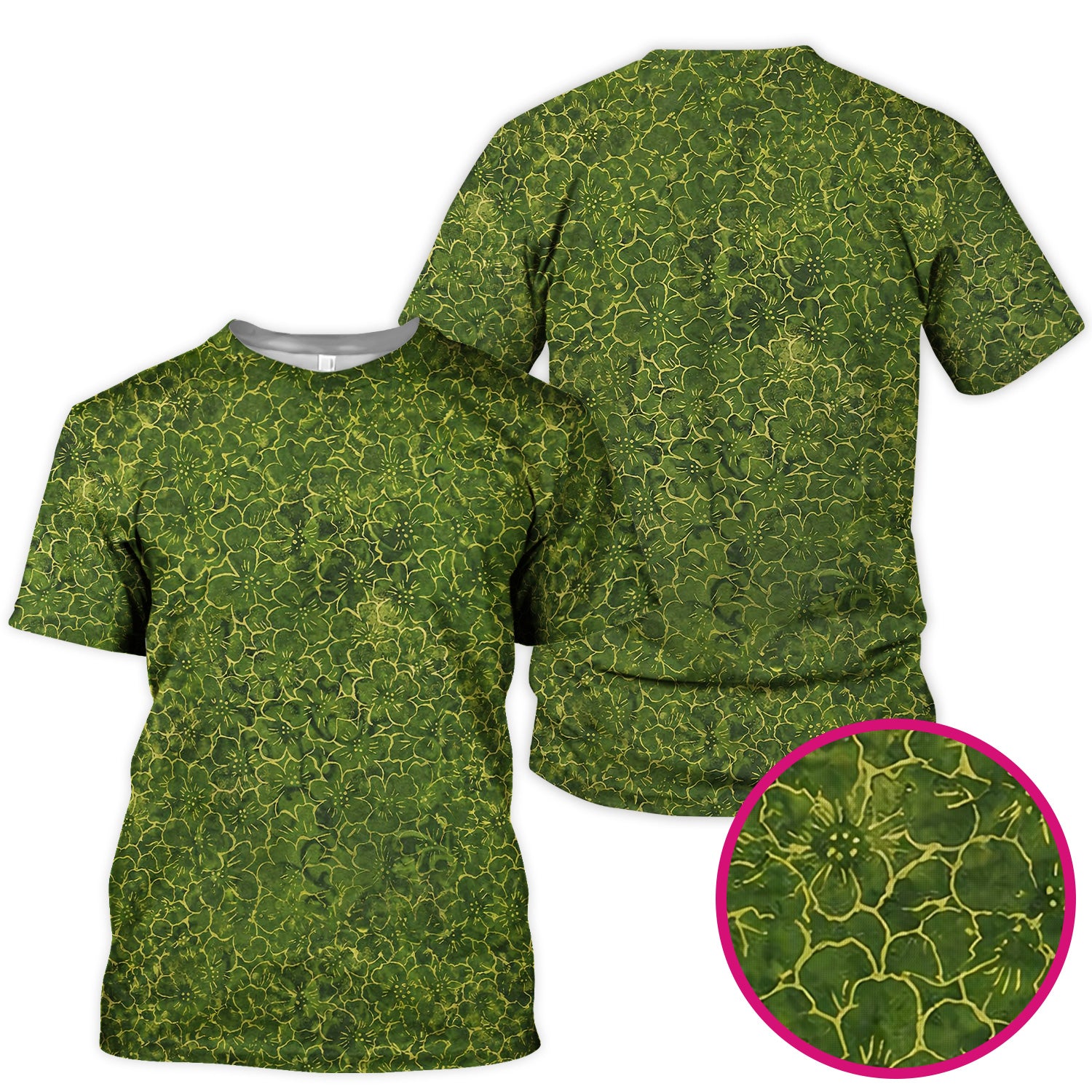 Green Floral Blossom Pattern Scrub Top, Comfortable Scrubs for Nurses