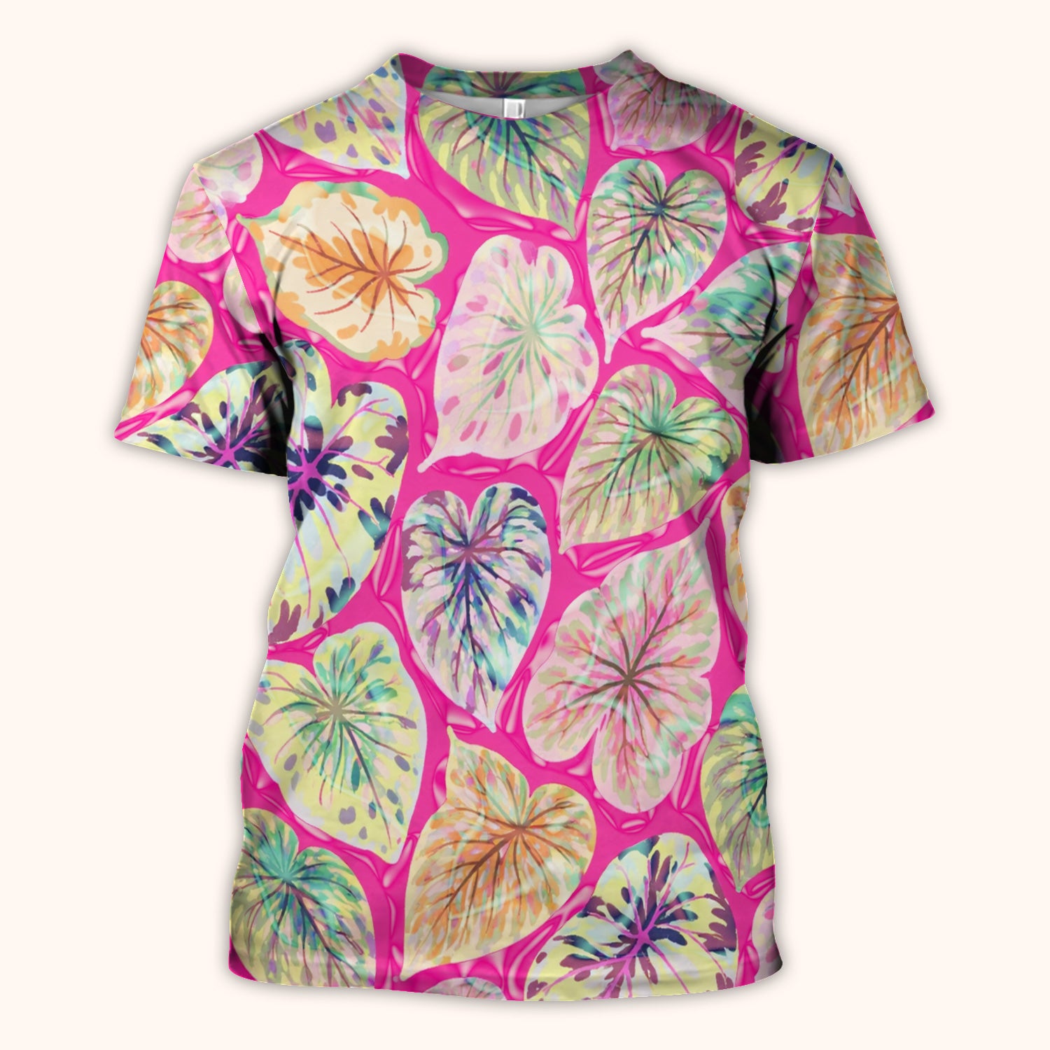 Tropical Colorful Shaped Leaf Nurse Pattern Scrub Top, Breathable Medical Scrubs