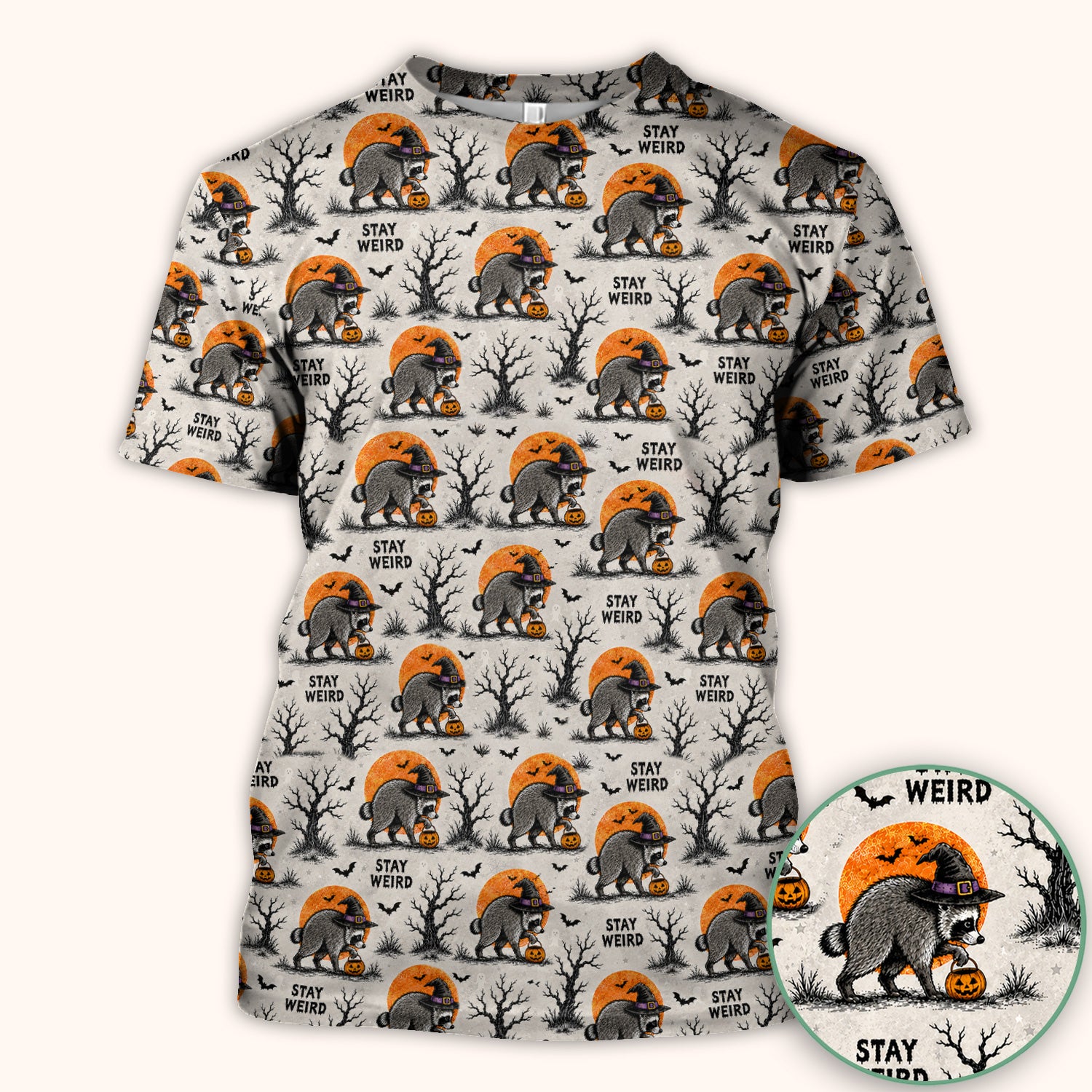 Funny Stay Weird Halloween Raccoon Scrub Top, Comfortable Scrubs for Nurses