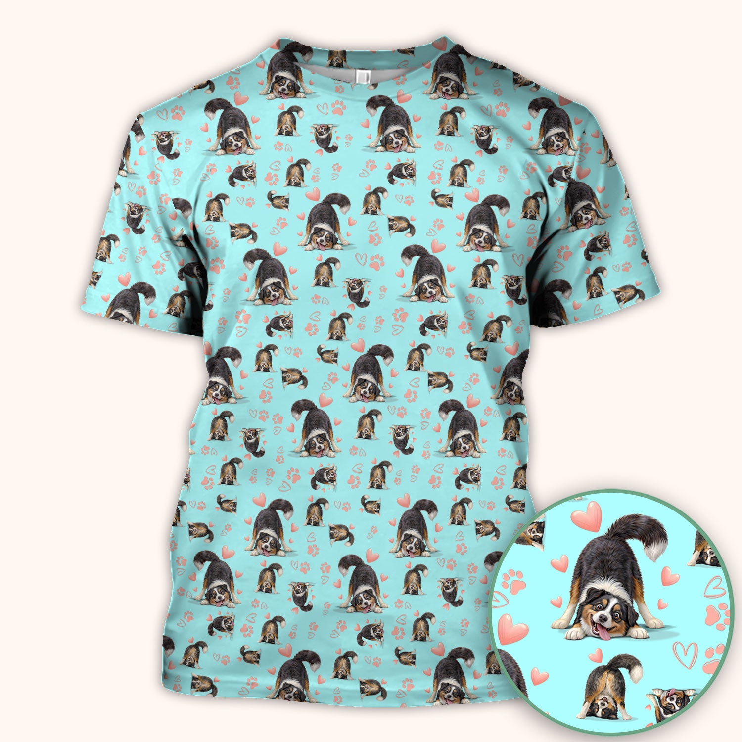 Playful Dog Heart Medical Print Scrub Top, Breathable Fabrics Nursing Uniform