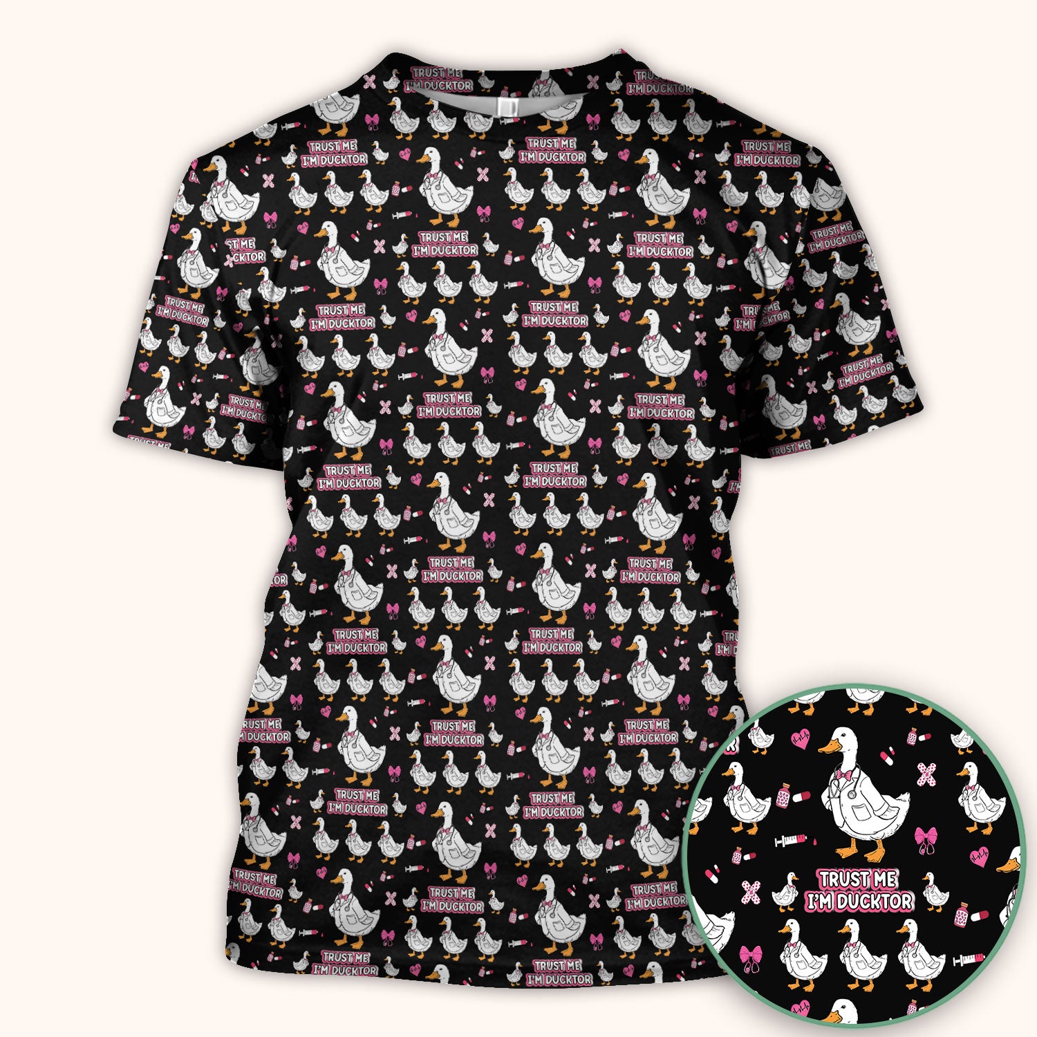 Trust Me I'm Ducktor Scrub Top, Funny Duck Pattern Scrub Shirt, Breathable Fabrics Nursing Uniform For Women