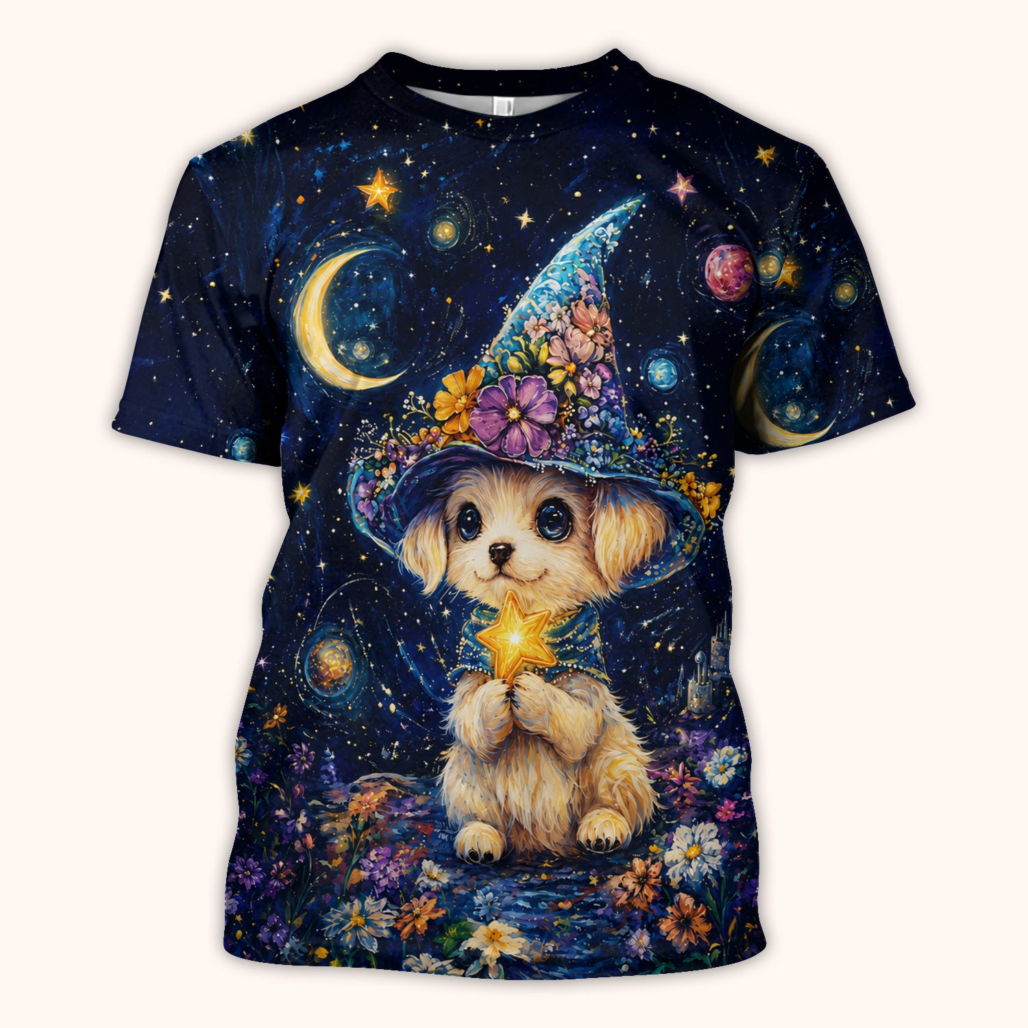 Cute Puppy Wizard Nurse Pattern Scrub Top, Comfortable Scrubs for Nurses
