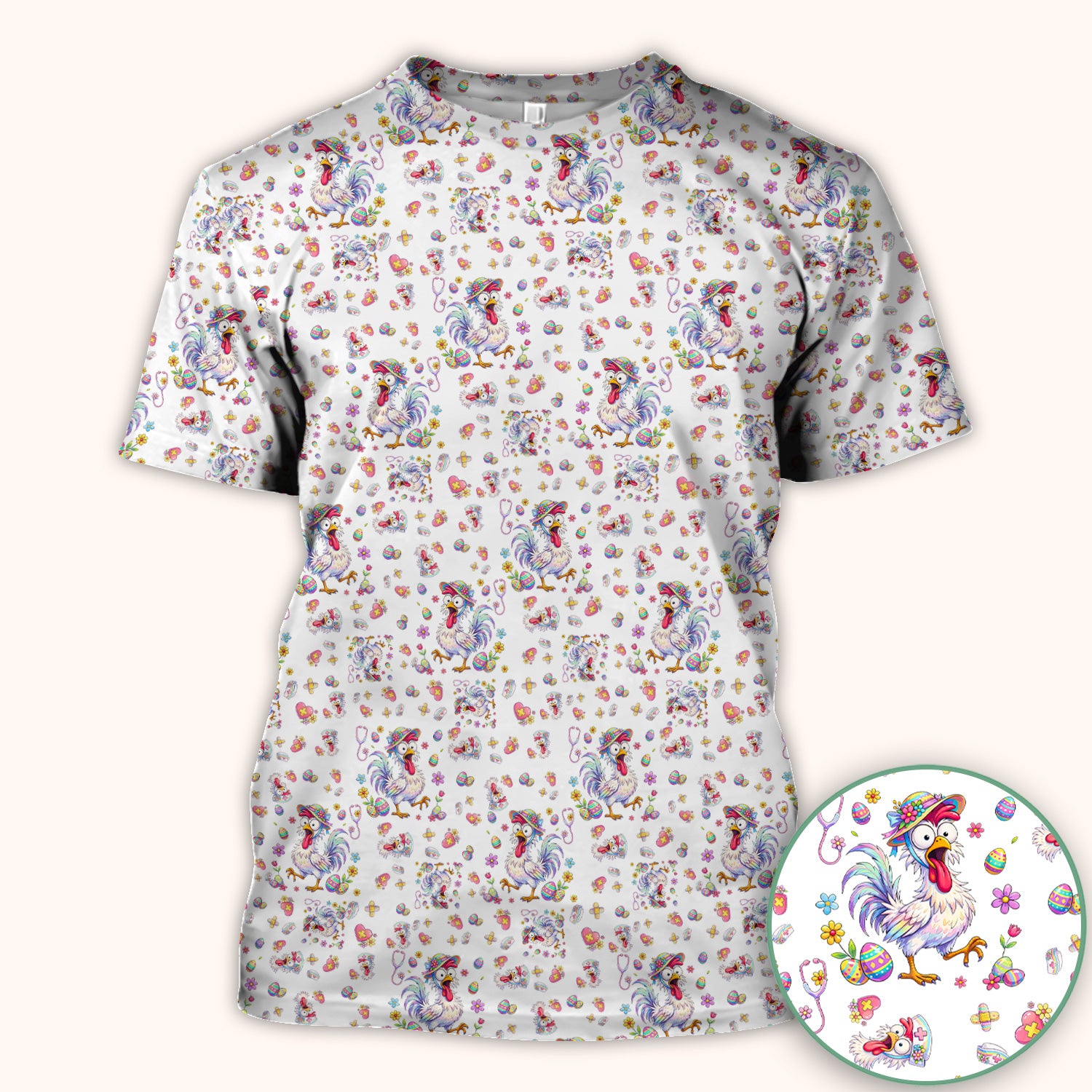 Funny Easter Nurse Chicken Pattern Scrub Top, Comfortable Scrubs for Nurses