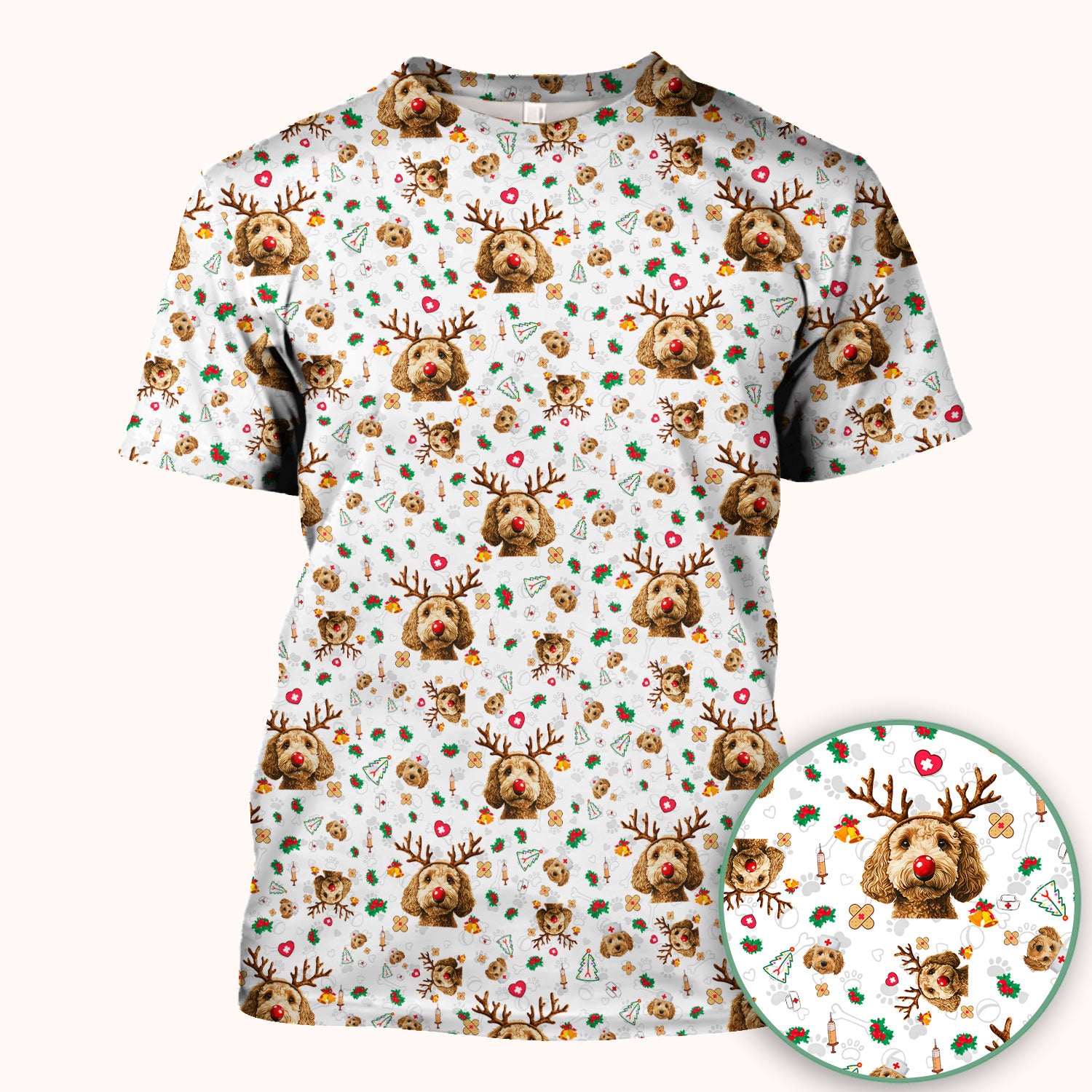 Christmas Labradoodle Scrub Top - Funny Reindeer Dog Nurse Shirt - Cute Holiday Medical Uniform for Women Healthcare Gift