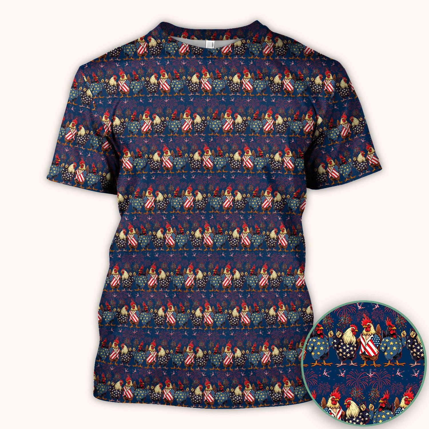 Patriotic Rooster Fireworks Pattern Scrub Top, Comfortable Scrubs for Nurses