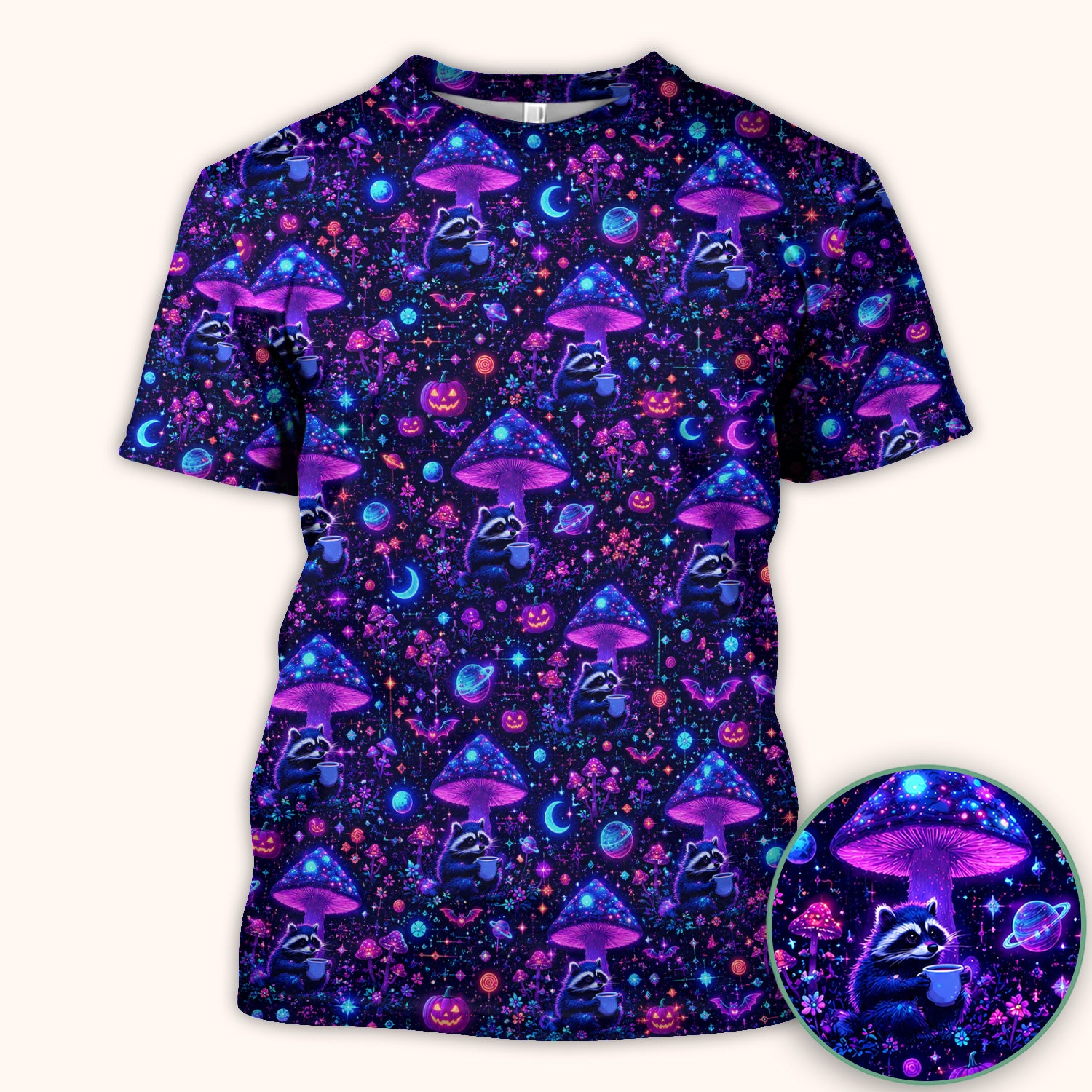 Halloween Raccoon And Mushrooms Scrub Top, Comfortable Scrubs for Nurses
