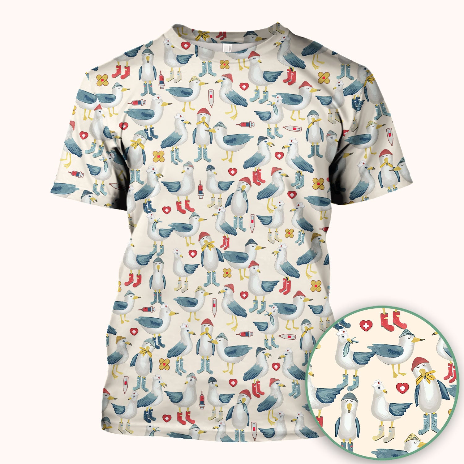 Seagull Scrub Top for Nurses - Adorable Birds Medical Uniform - Funny Shirt for RN CNA LPN