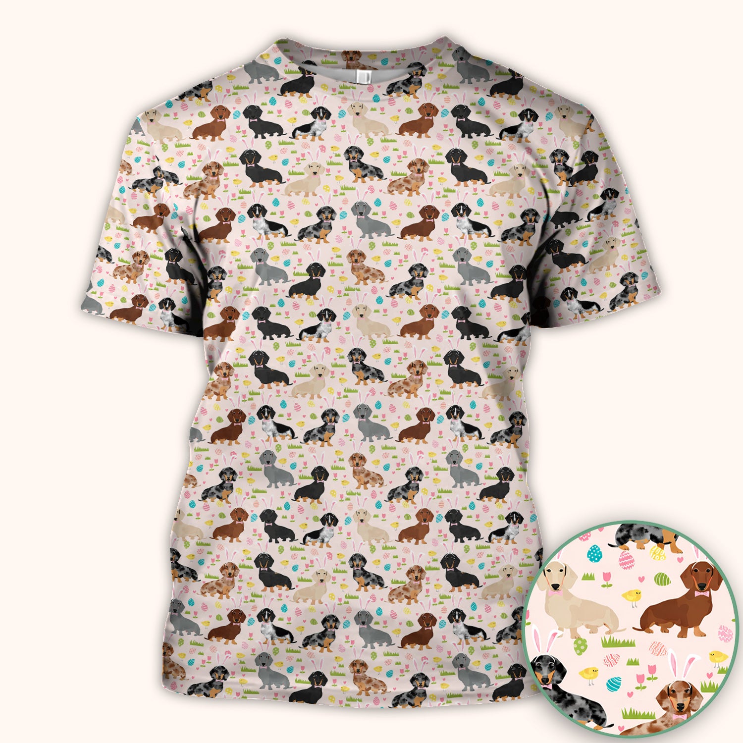 Easter Dachshund Dog Pattern Scrub Top, Comfortable Scrubs for Nurses