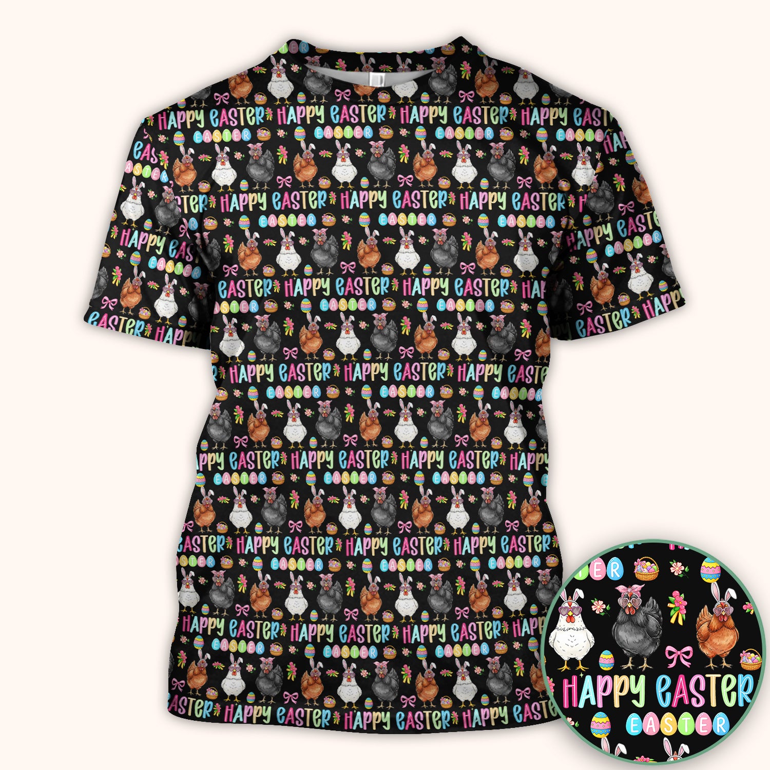Happy Easter Bunny Eggs Pattern Scrubs Top, Comfortable Scrubs for Nurses