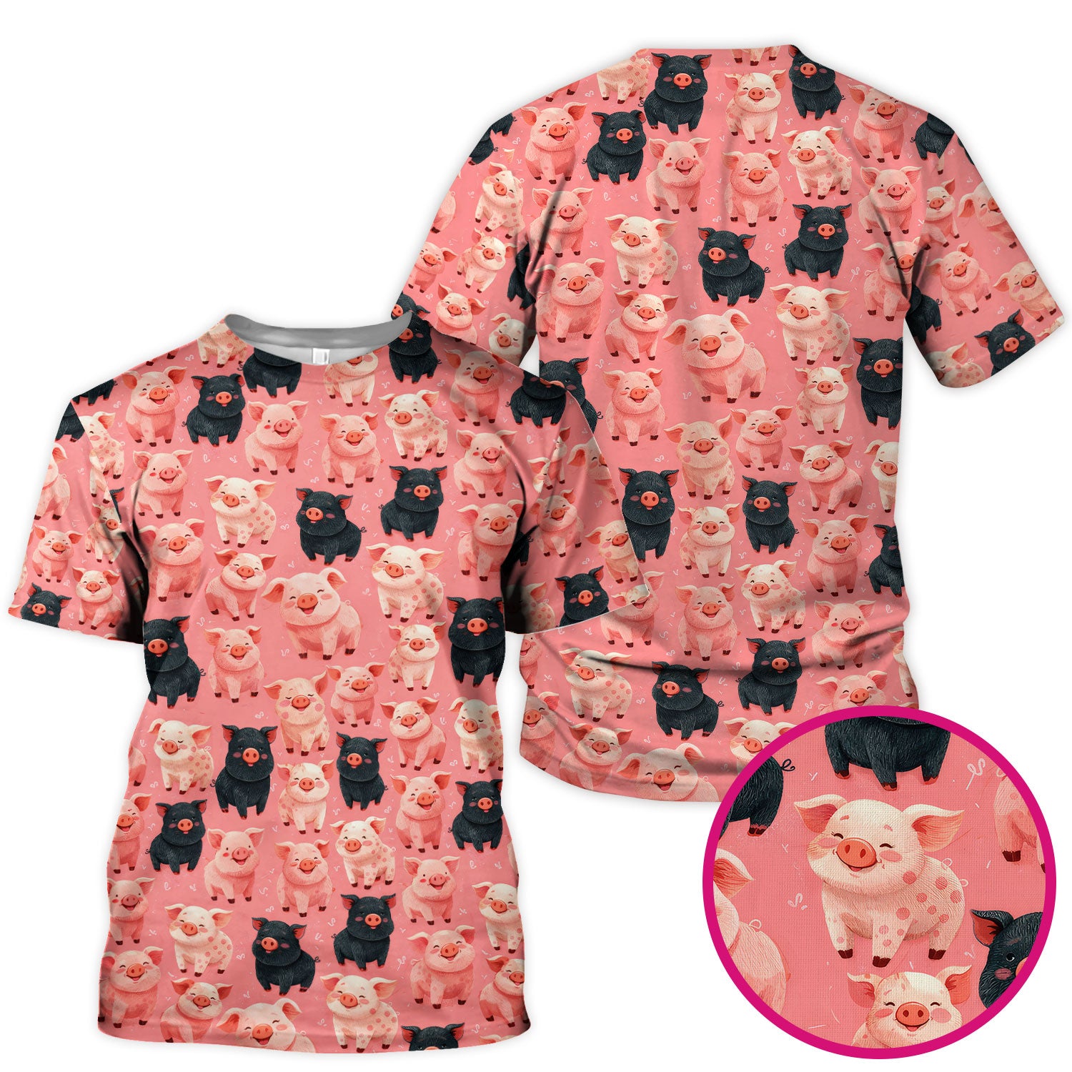 Cartoon Pig Print Scrub Top, Comfortable Medical Scrubs for Nurses