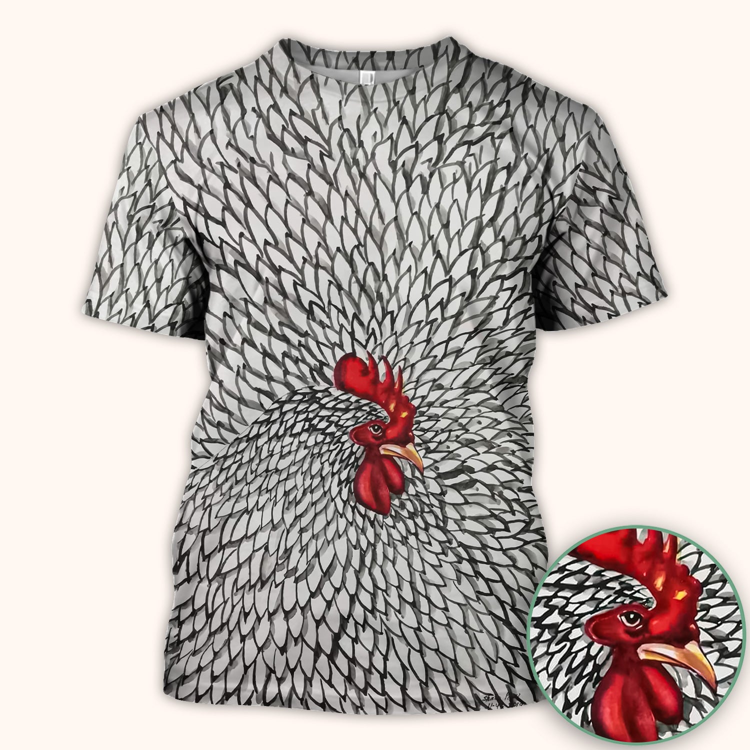 Watercolor Rooster Feather Pattern Scrub Top, Comfortable Scrubs for Nurses