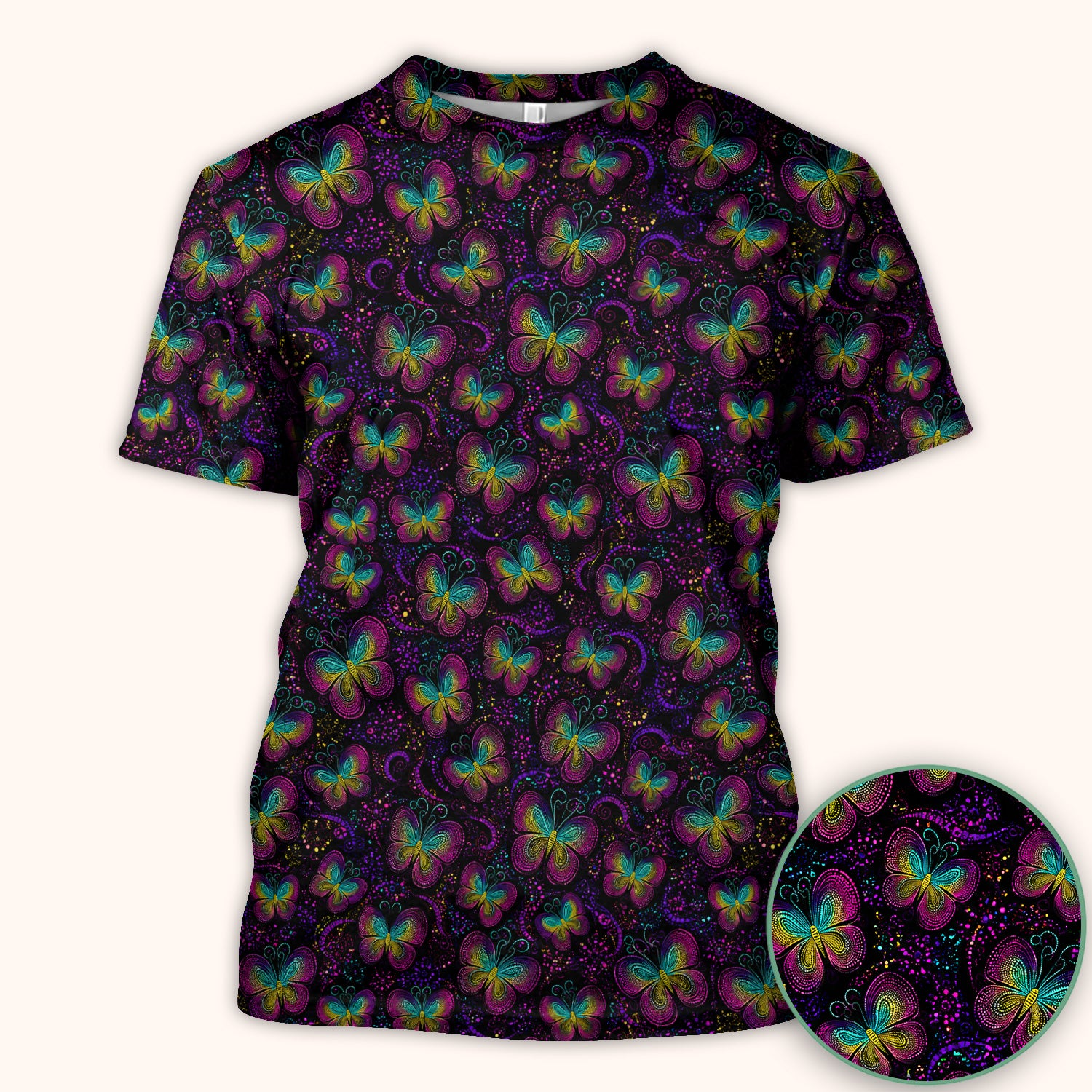 Cute Neon Butterfly Swirl Pattern Scrub Top, Comfortable Scrubs for Nurses