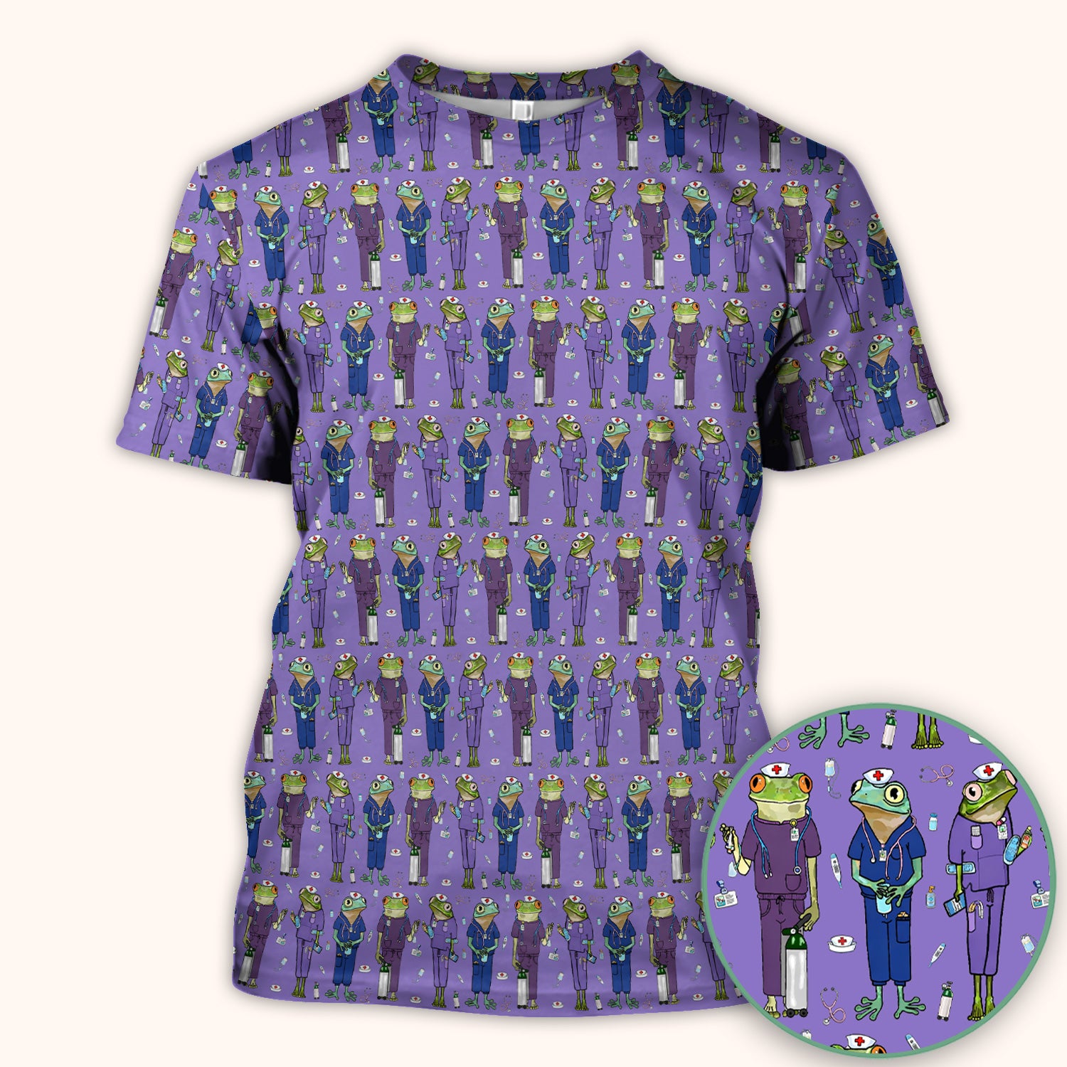 Funny Frog Nurse Pattern V Neck Scrub Top for Healthcare Workers