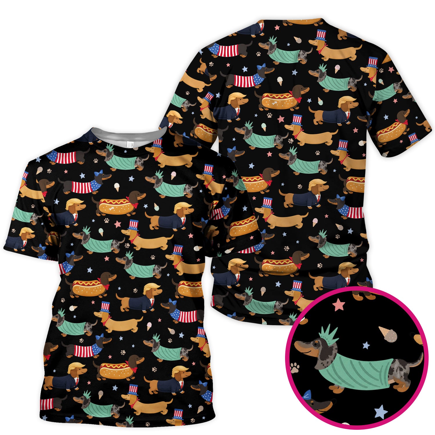 Funny Patriotic Dachshund Costume Dogs Pattern Scrub Top, Breathable Fabrics Nursing Uniform