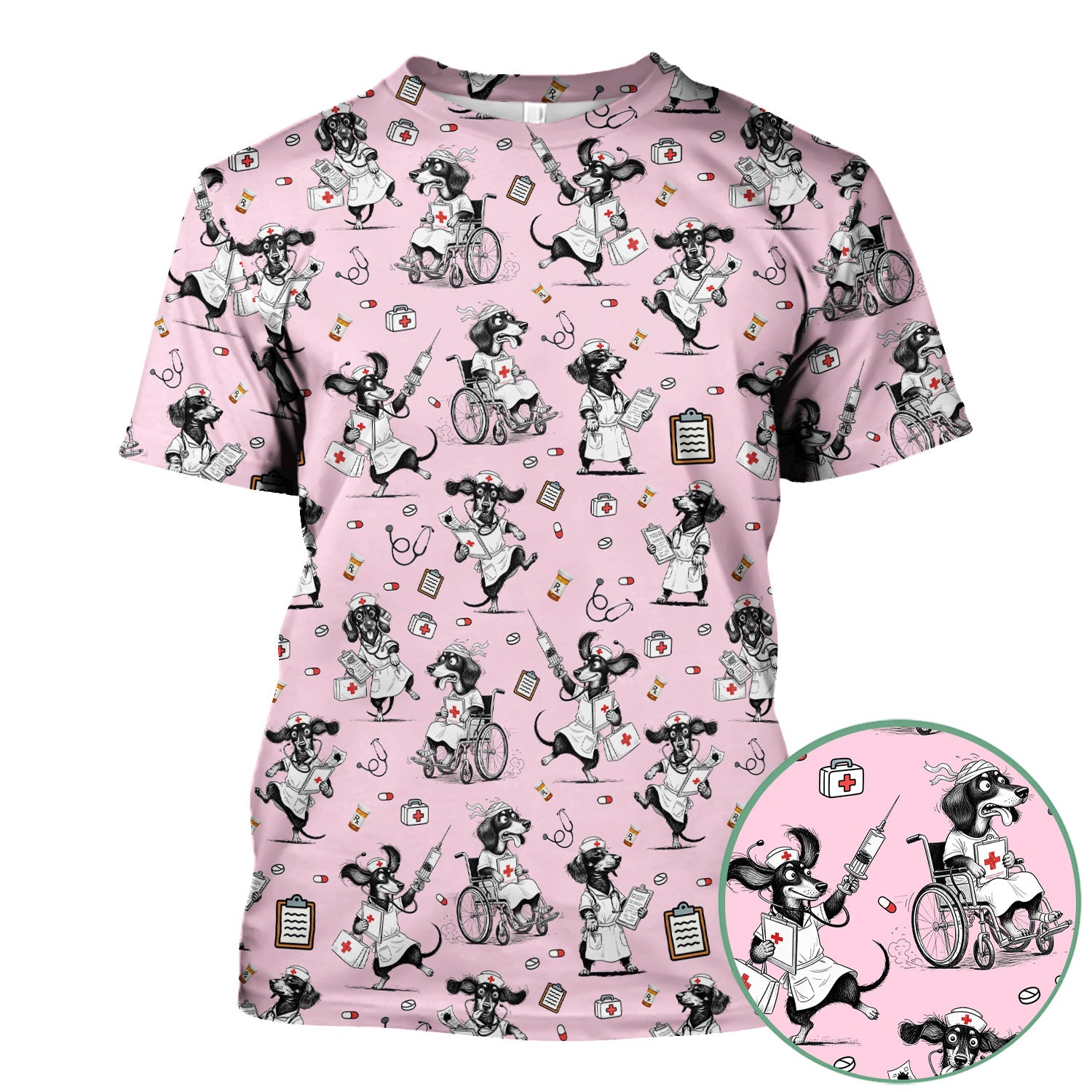 Custom Nurse Scrubs for Women - Funny Dog Print Medical Top - Multi Color Personalized Nursing Shirt for Healthcare Workers