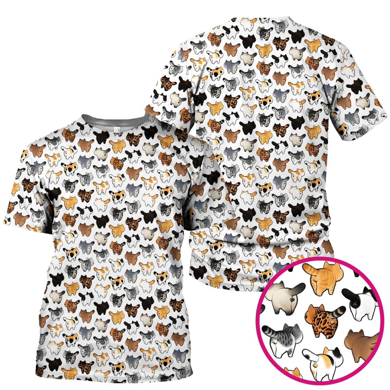 Cat Butt Pattern Medical Scrub Top, Breathable Fabrics Nursing Uniform