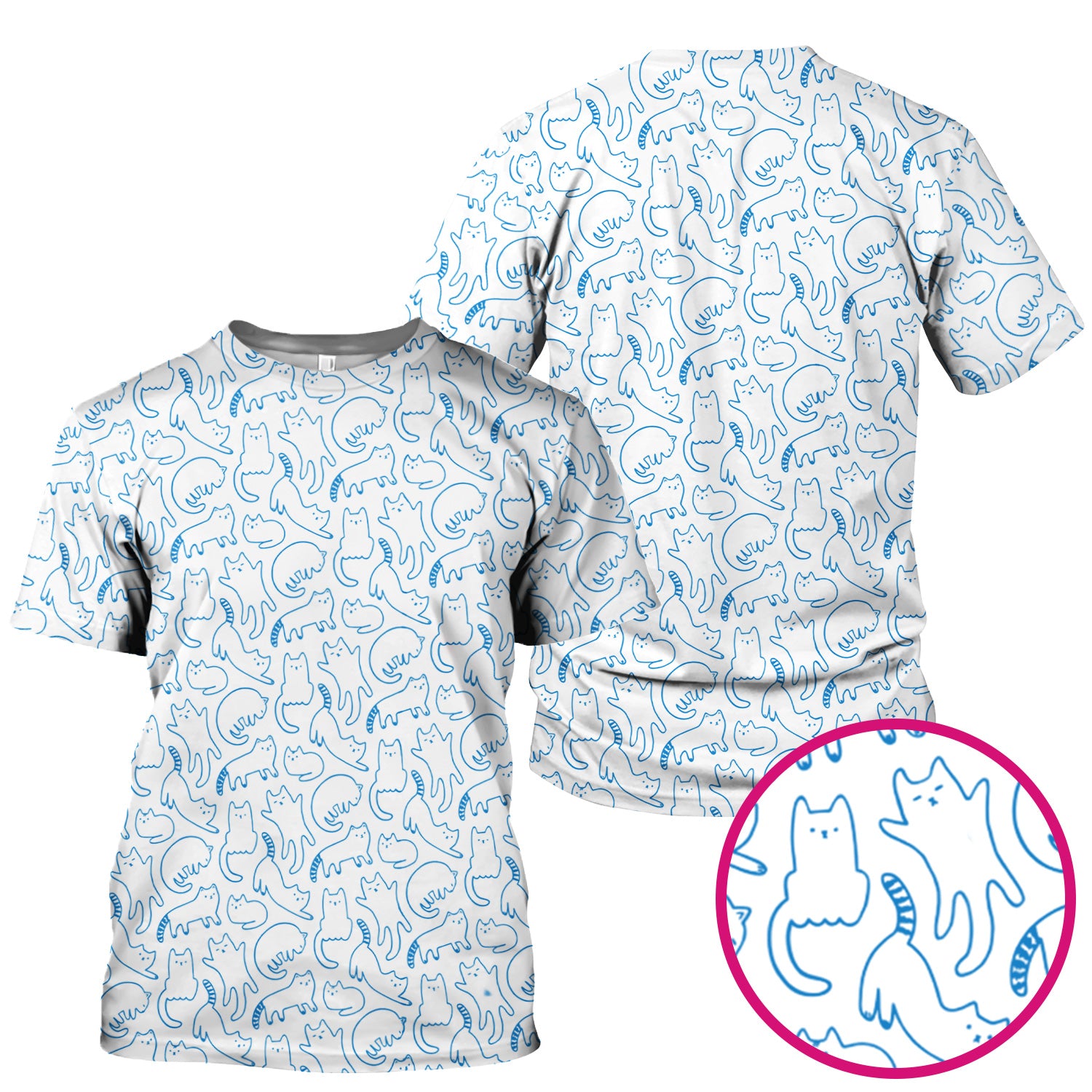 Artistic Cat Pattern Medical Scrub Top, Breathable Fabrics Nursing Uniform