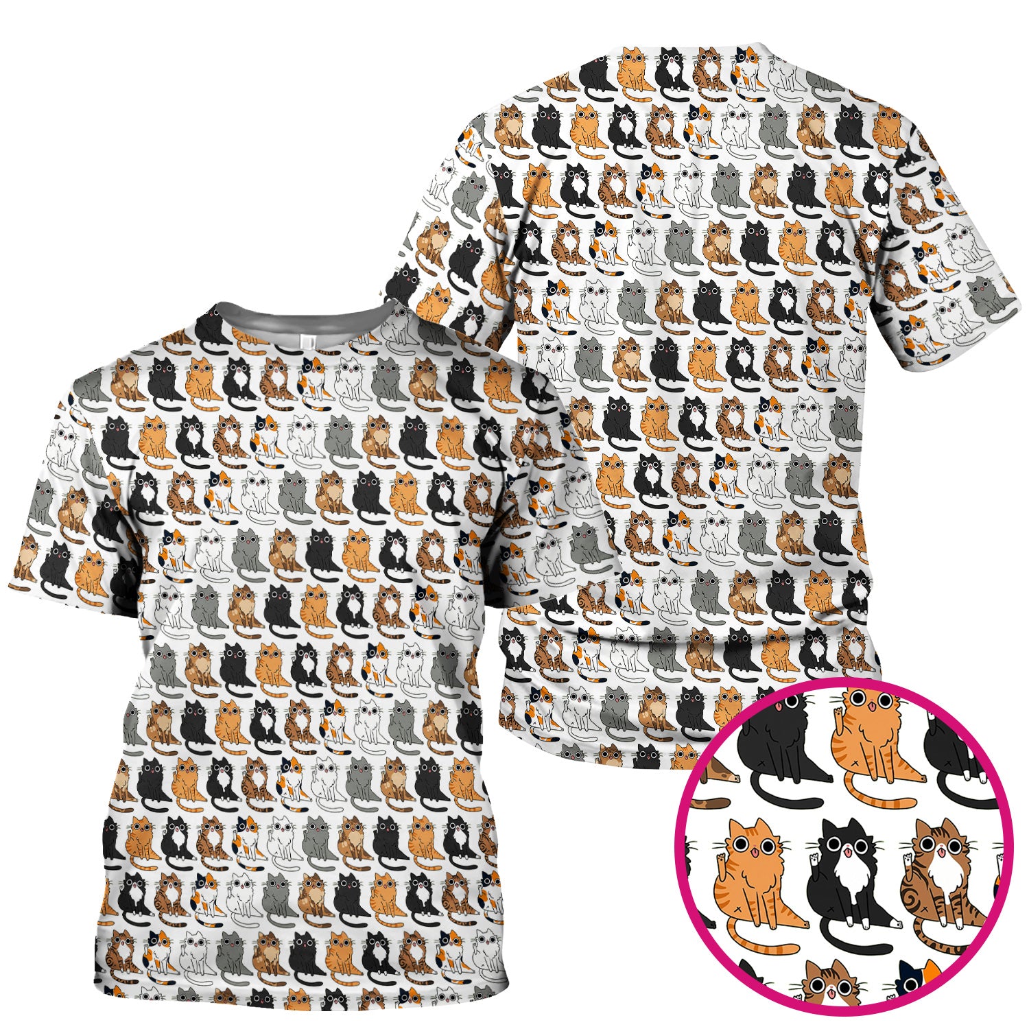Cute Cartoon Cat Pattern Scrub Top, Comfortable Scrubs for Nurses